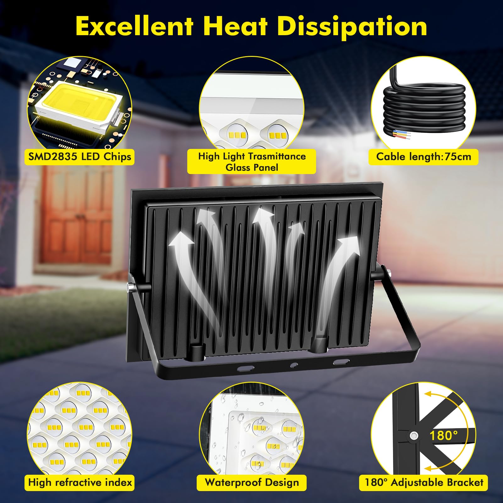 Reflector Led CREATESTAR Foco LED Exterior 200W 2 Piezas, 6500K Blanco Frío Foco Proyector LED Focos Led Exterior 200w