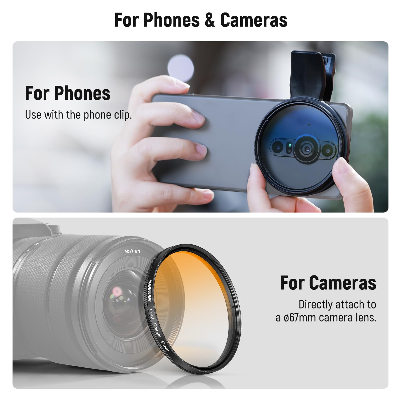 NEEWER Set Filtro ND 67mm 7pz Compatibile con Android Samsung Google Pixel Huawei Xiaomi, CPL+ ND32 + Starlight +GND (Rosso/Arancione/Giallo/Blu), Kit Accessori Fotografia per Lente Fotocamera, FL-P11