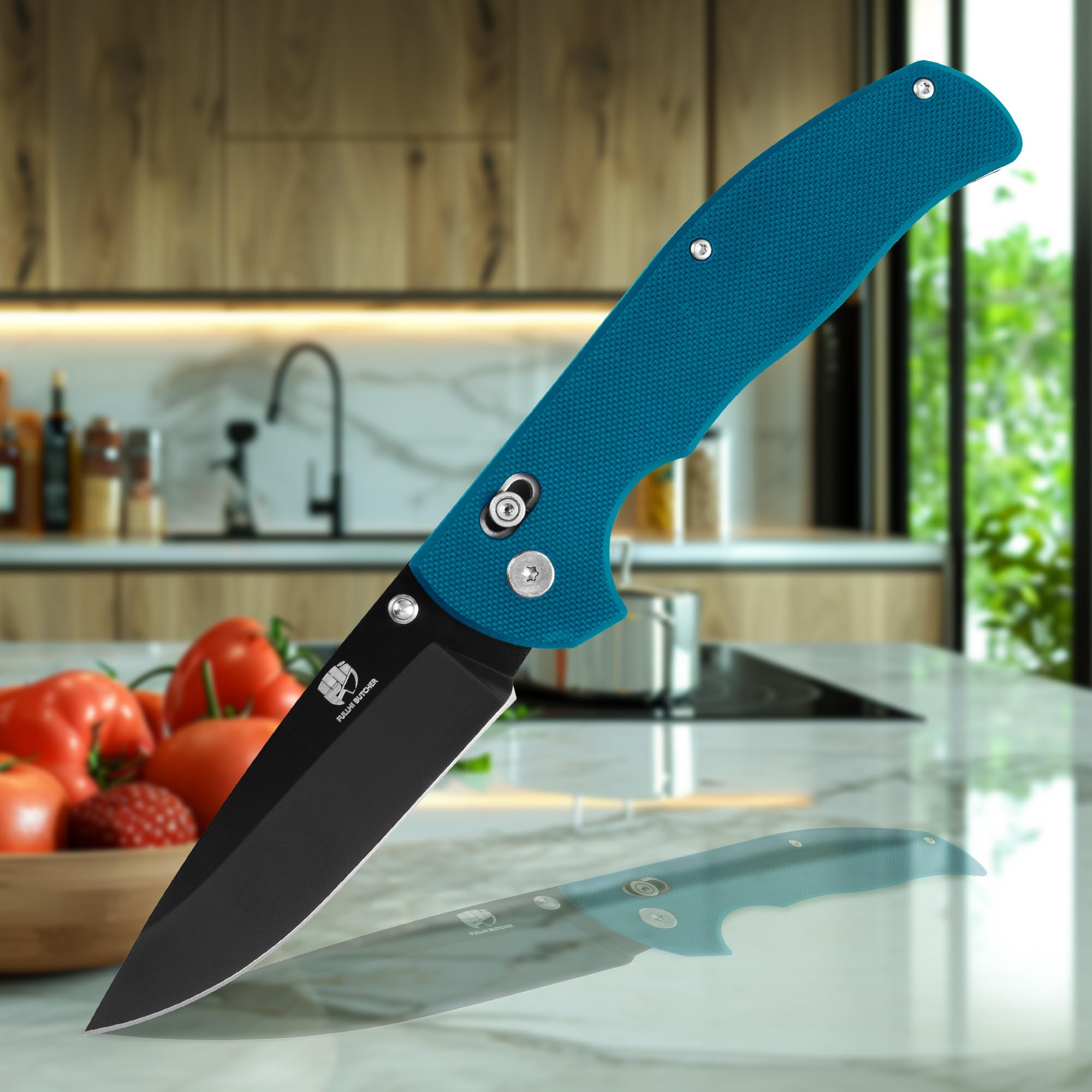 FULLHI navaja de bolsillo plegable G10 maneja con mosquetón clip para afilar Camping Supervivencia Senderismo Senderismo Cuchillos, Regalos para Mujeres Hombres Mamá Papá Amigo Regalo (Azul-negro)