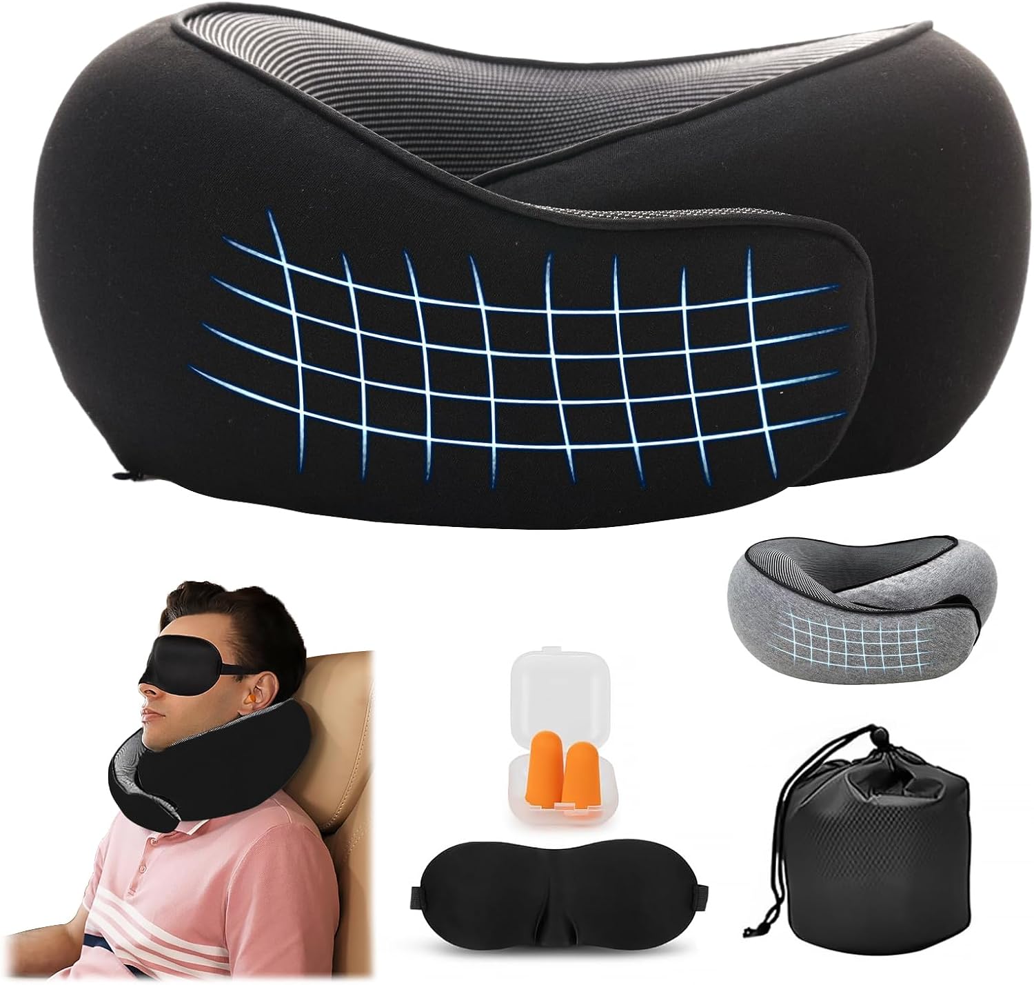 Flyhugz Neck Pillow, Travel Pillow 360° Support, Memory Foam Travel Neck Pillow for Airplane With 3D Contoured Eye Masks,Earplugs, U-Shaped Pillow For Airplanes, Car, Office, Sleeping Upright (Black) Flyhugz Neck Pillow, Travel Pillow 360° Support, Memory Foam Travel Neck Pillow for Airplane With 3D Contoured Eye Masks,Earplugs, U-Shaped Pillow For Airplanes, Car, Office, Sleeping Upright (Black)