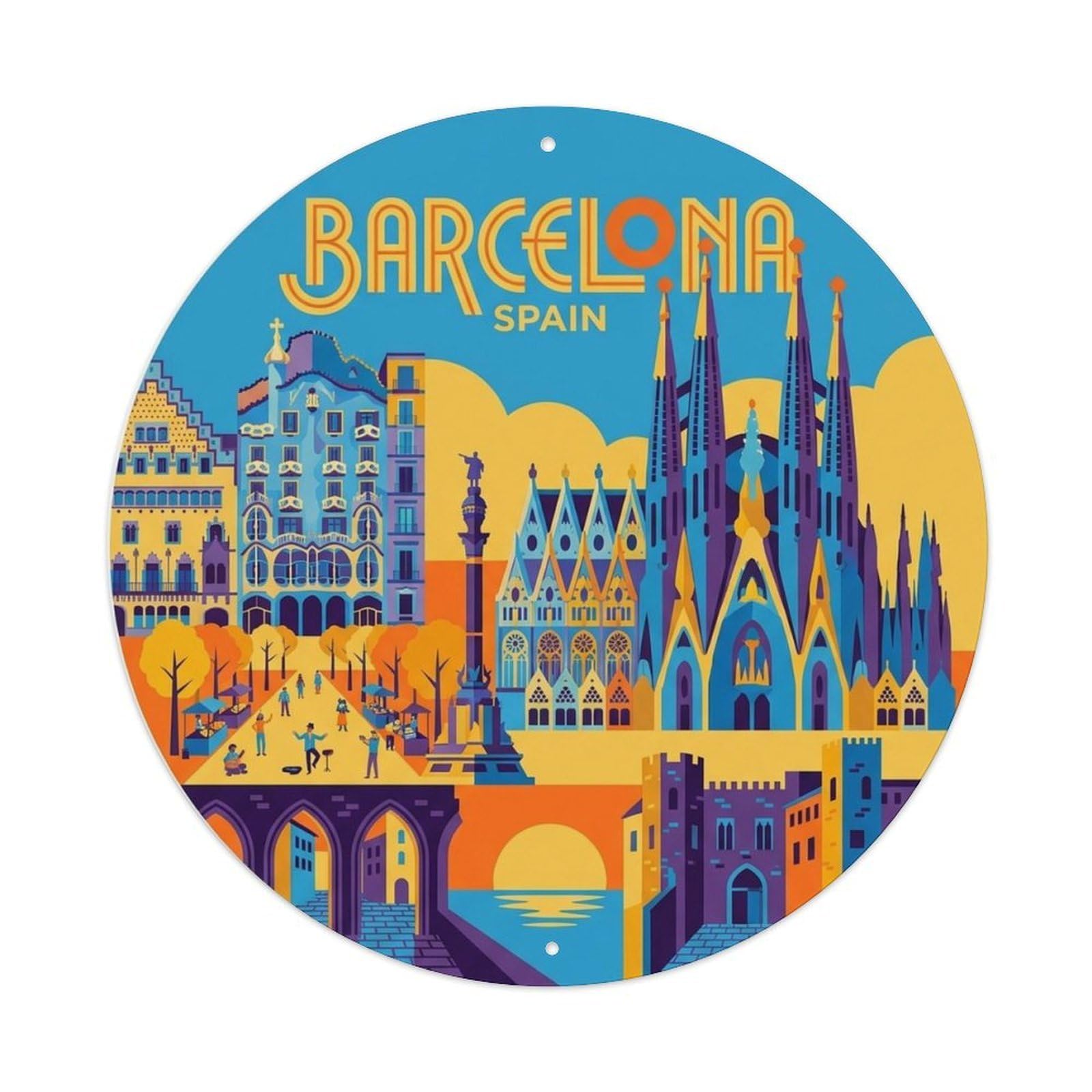 Barcelona Spain Retro City Travel Landmark Metal Tin Sign