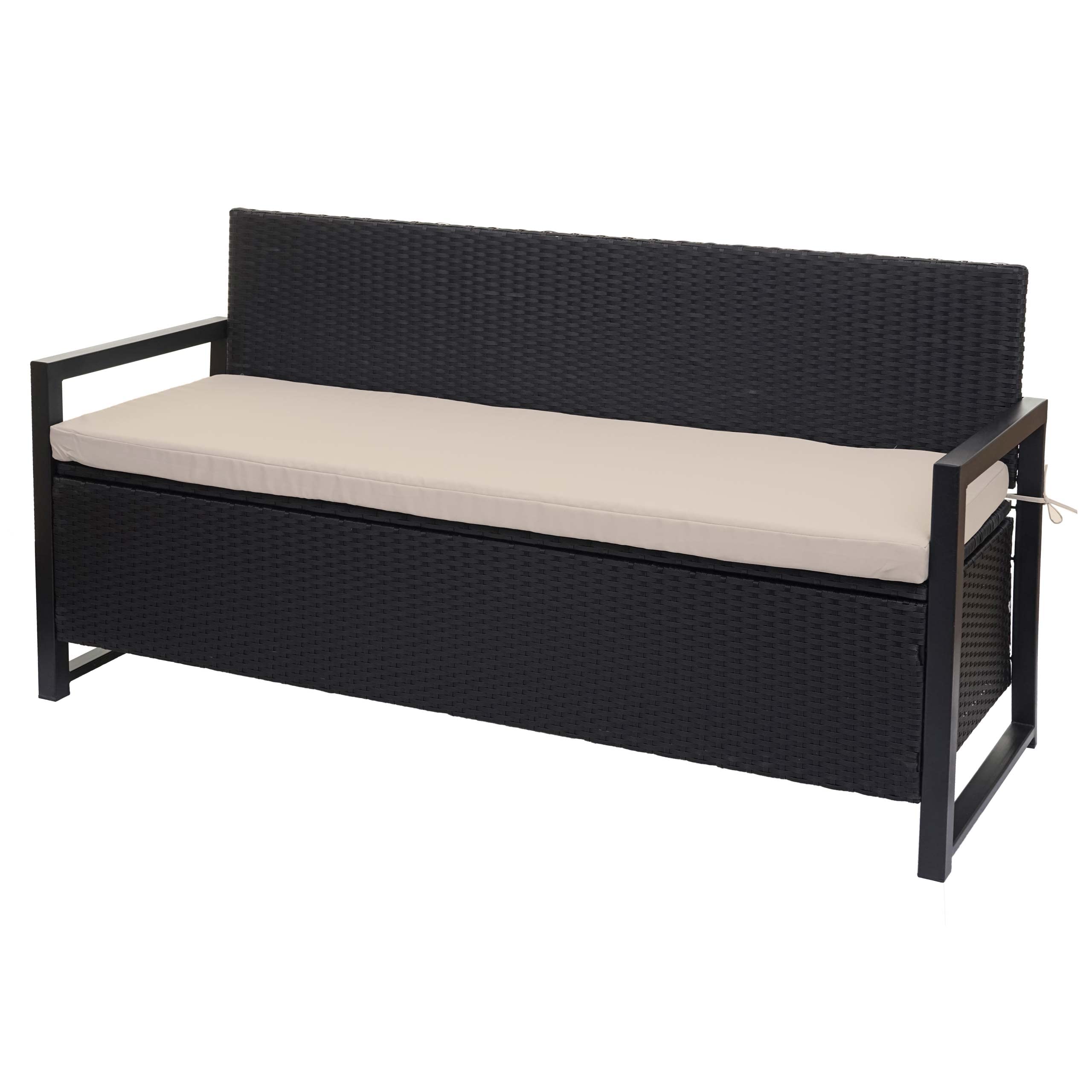 Mendler Poly-Rattan 3er Sitzbank HWC-F39, Gartenbank Truhenbank 