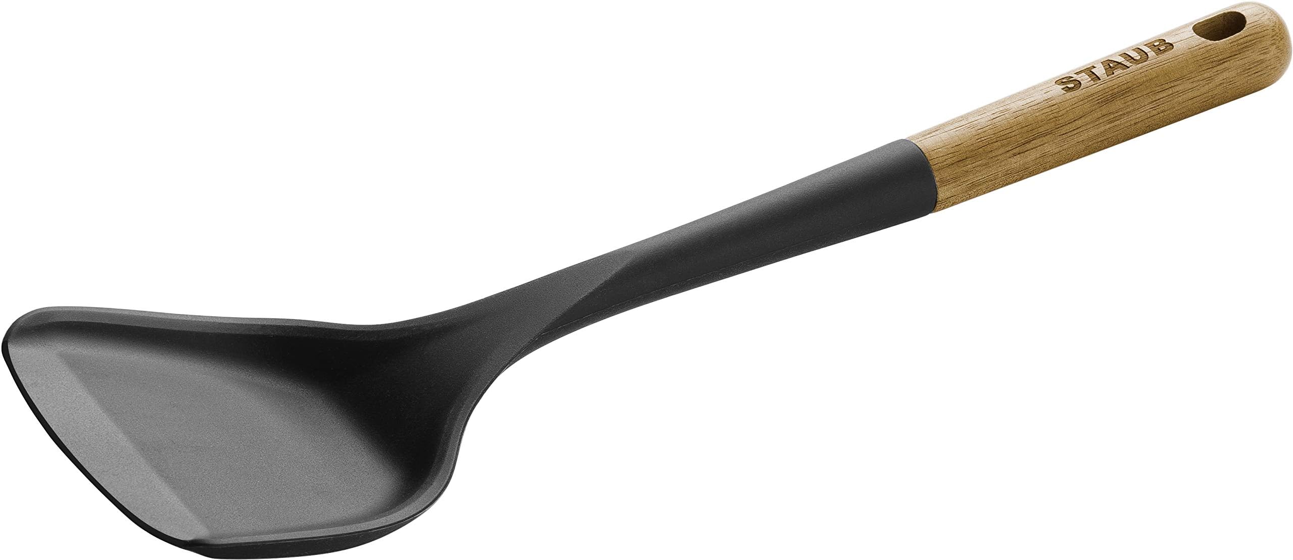 STAUBSilicone Wok Turner, Black, 12.2 Inch, Oval Shape, Wood Handle