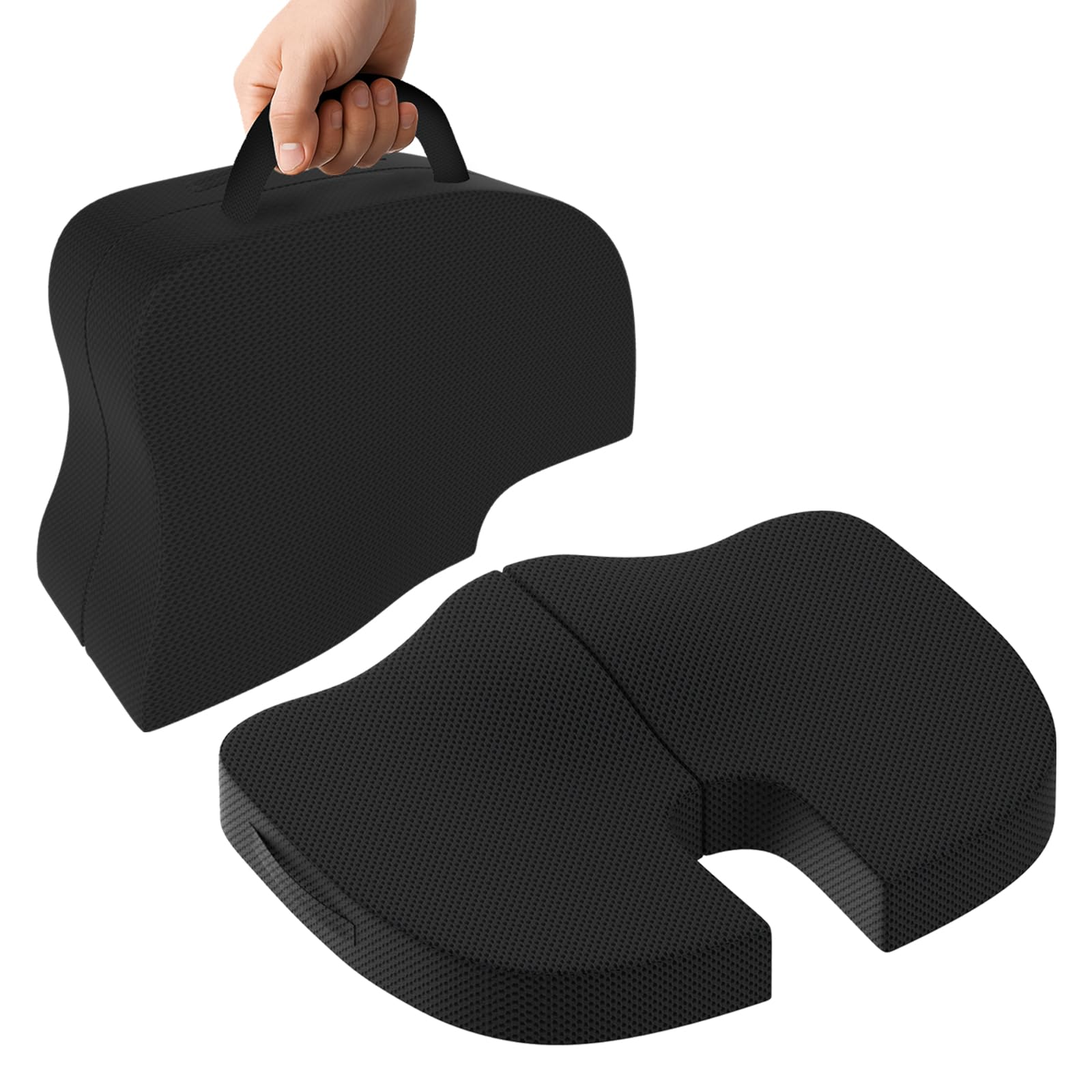 CareFoam Coccyx Seat Cushion Memory Foam for Tailbone Pain Relief | Orthopedic Sciatica & Back Support Pillow for Office Chair, Car Seat, Wheelchair | U Shape Ergonomic Design, Washable Cover