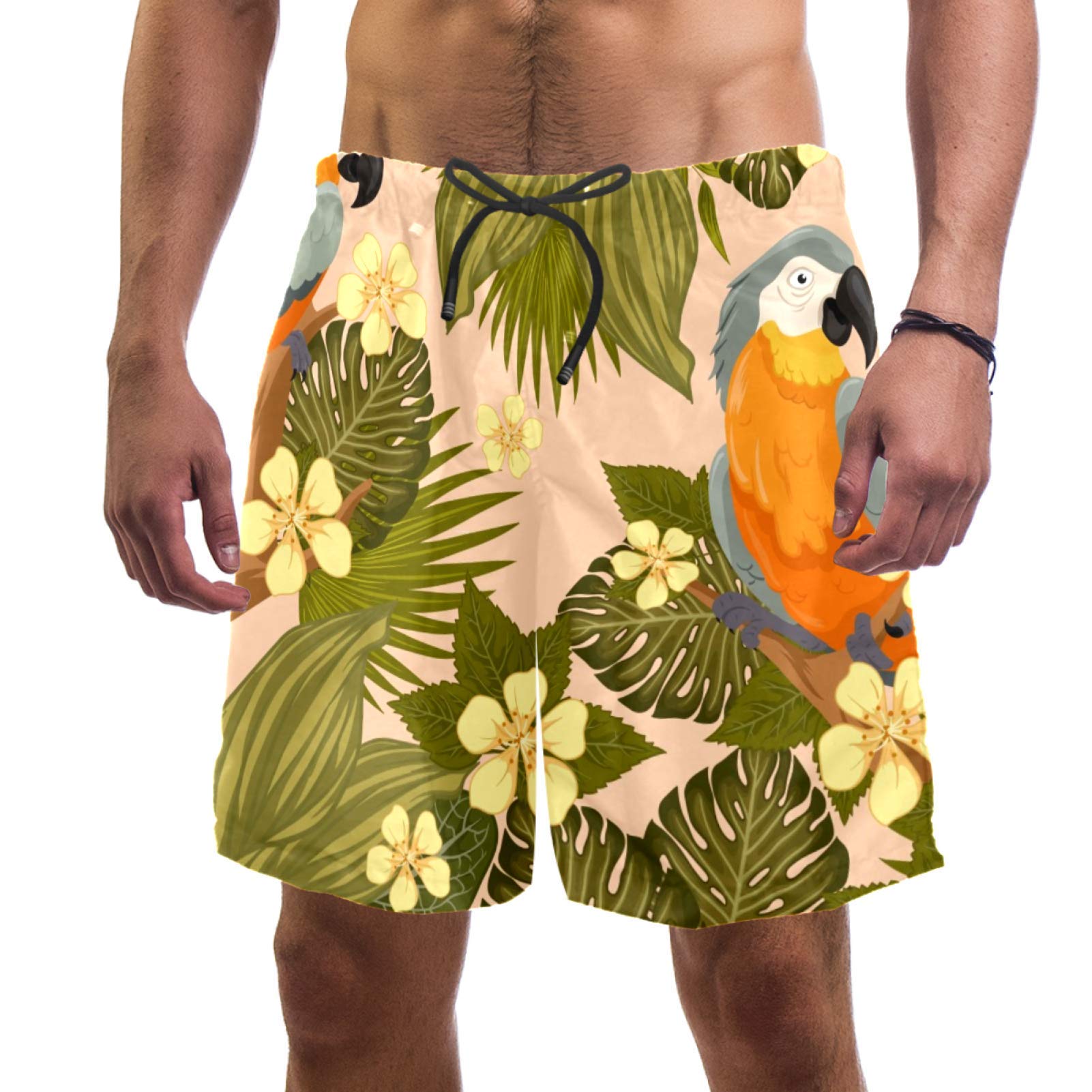 Short de bain pour homme imprimé perroquet multicolore à taille élastique
