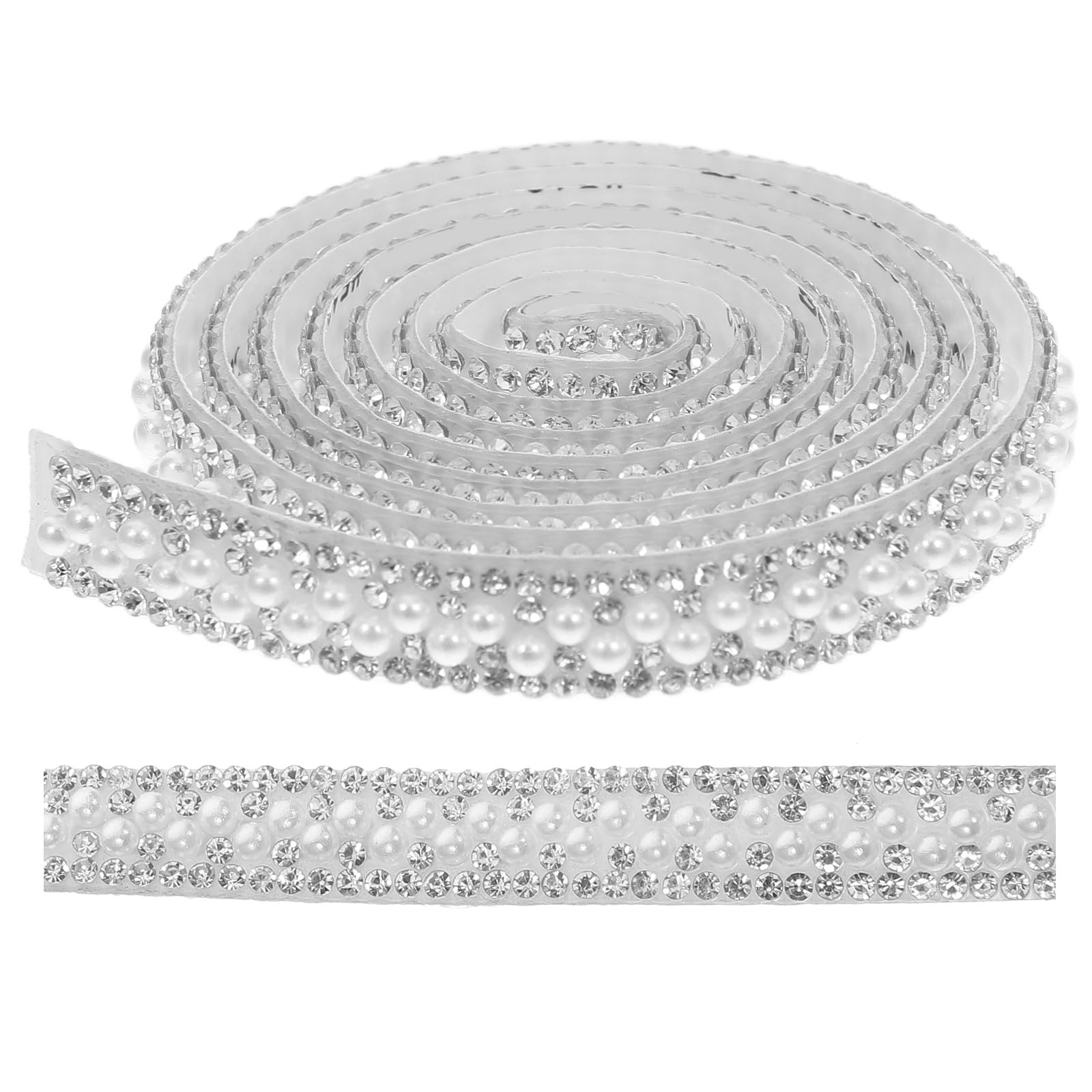 VICASKY Pearl Rhinestone Trim 2 Rolls - Self Adhesive Bling Strips for DIY Wedding Dress, Shoes, Bags & Clothing Decoration, Elegant Wedding Decorative Strip & Embellishment