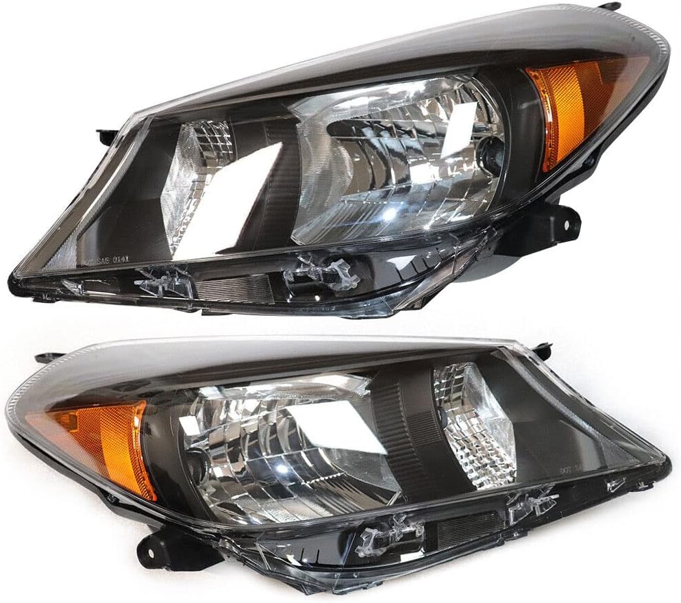 Headlight Set Assembly Fit for Toyota Yaris/Vitz 2012 2013 2014, Direct Replacement Hatchback Model Headlamp, Driver & Passenger Side (Left+Right) -Black Background