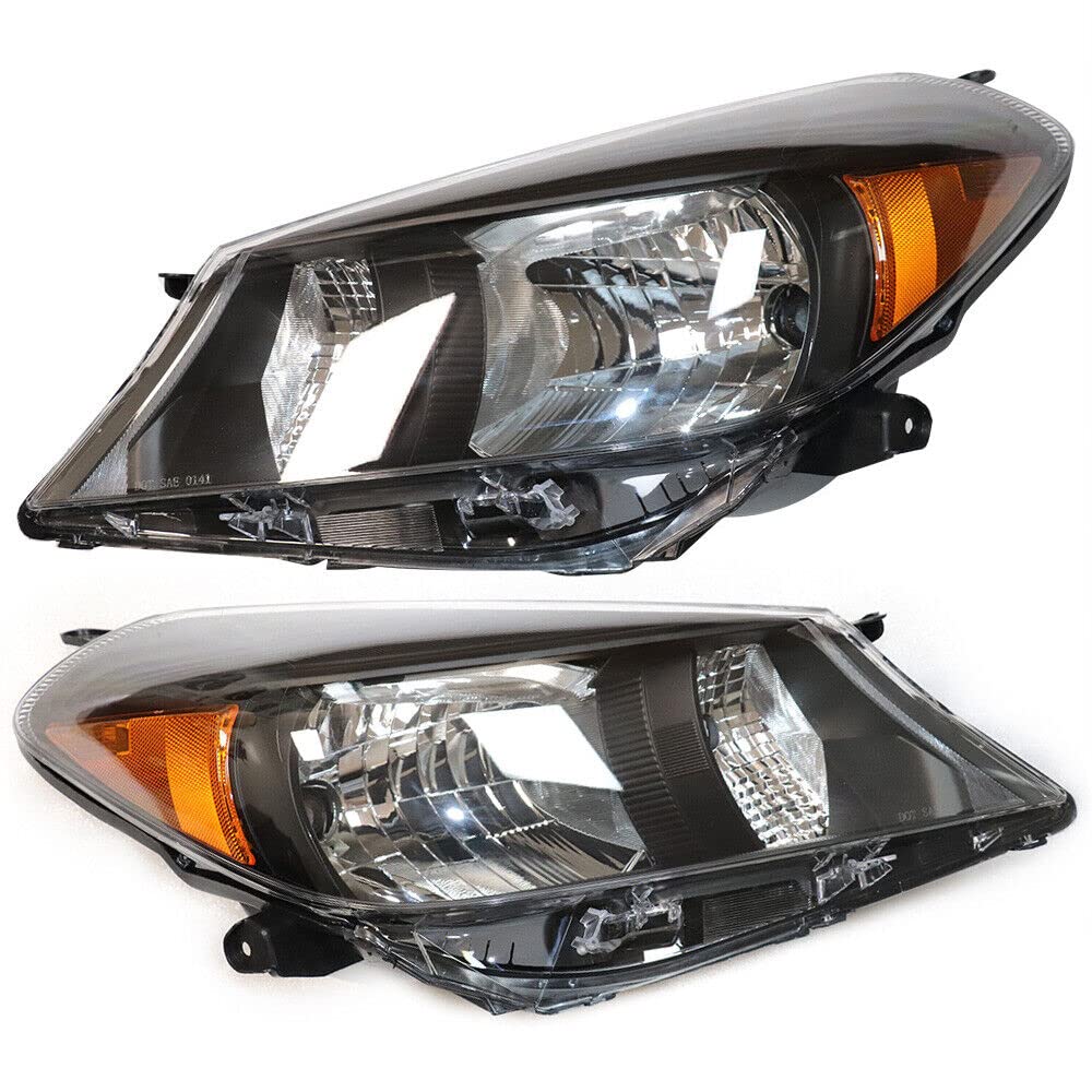 Headlight Set Assembly Fit for Toyota Yaris/Vitz 2012 2013 2014, Direct Replacement Hatchback Model Headlamp, Driver & Passenger Side (Left+Right) -Black Background