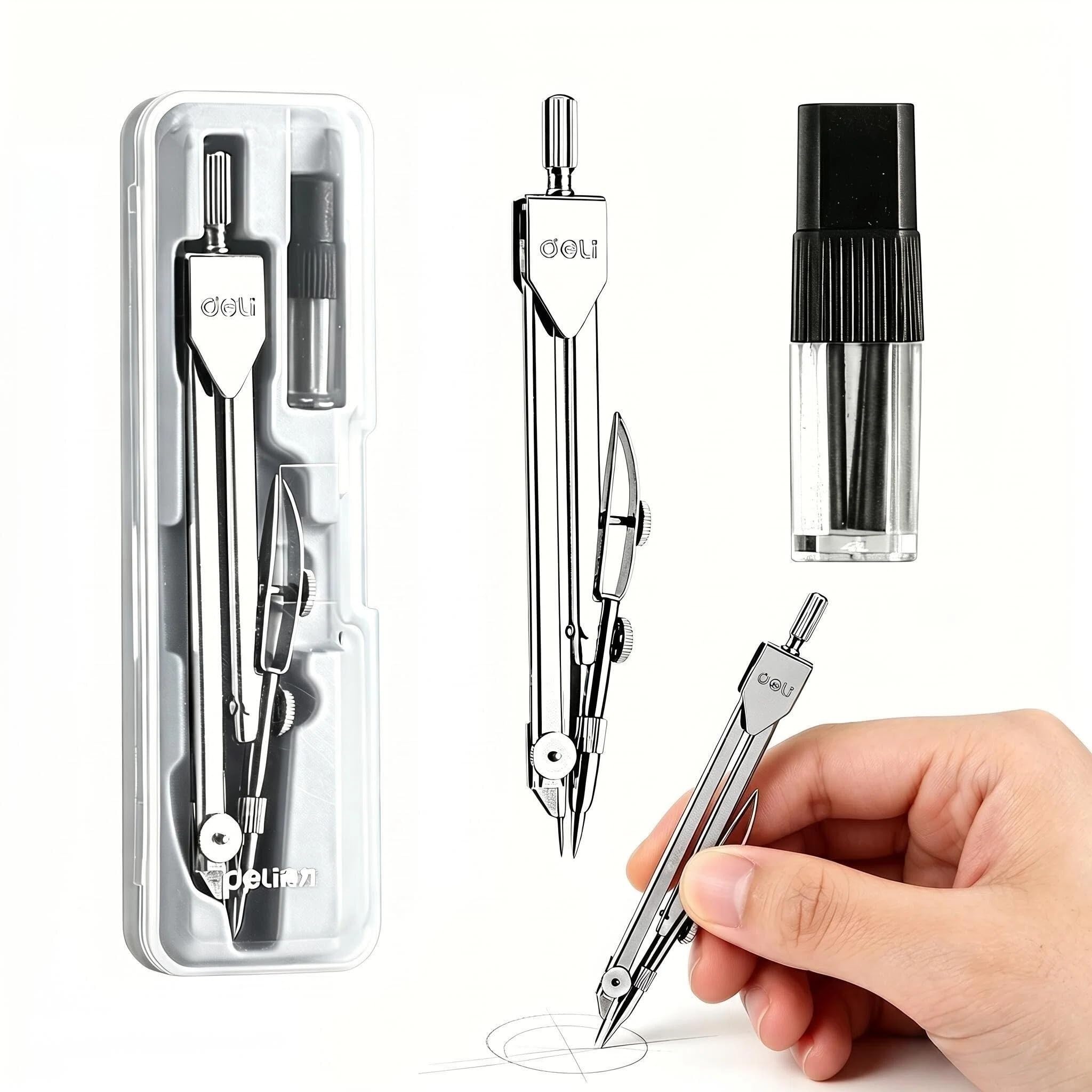 Juego de brújula de dibujo de metal con cables recargables, brújula geométrica de precisión para matemáticas, dibujo técnico y dibujo, herramienta circular ajustable para estudiantes, escuela y
