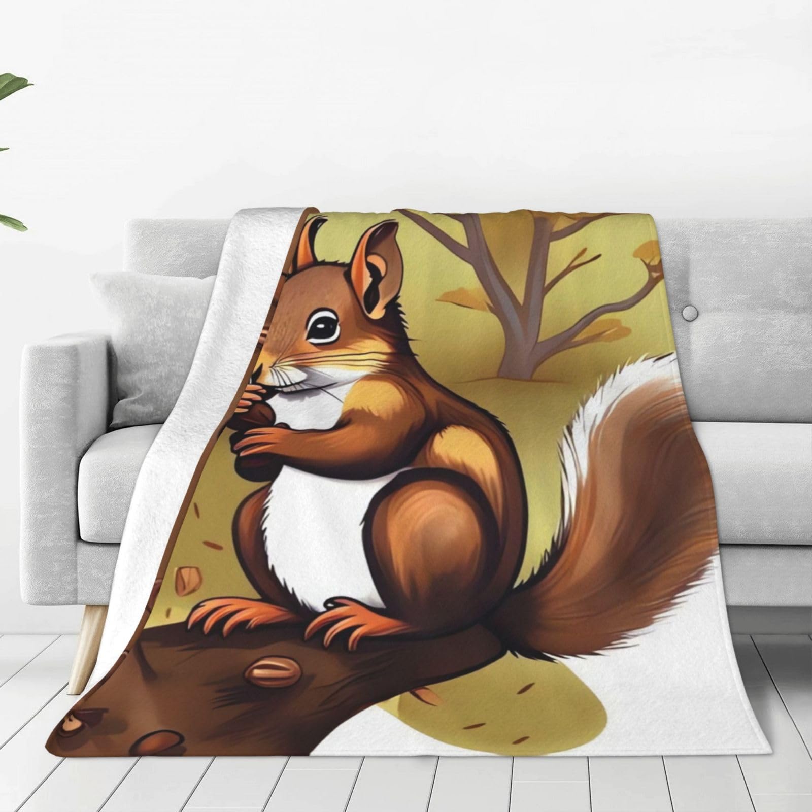 Couverture flanelle écureuil légère pour soirées cocooning et lecture au salon