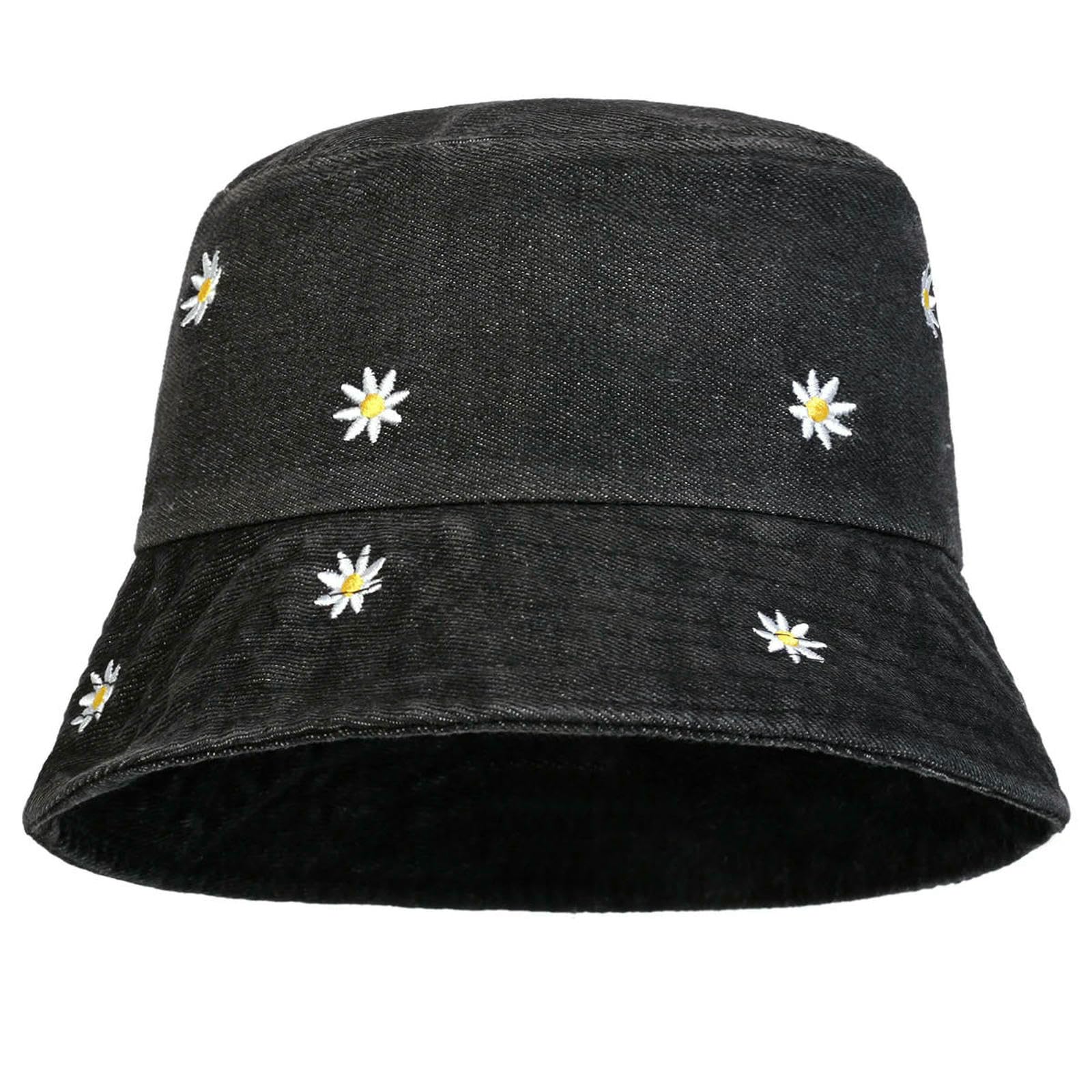 Kapelusz rybacki unisex stokrotka haft denim wiadro kapelusze czapki rybackie outdoor casualowa czapka przeciwsłoneczna kapelusz przeciwsłoneczny kapelusz - ciemnoszary