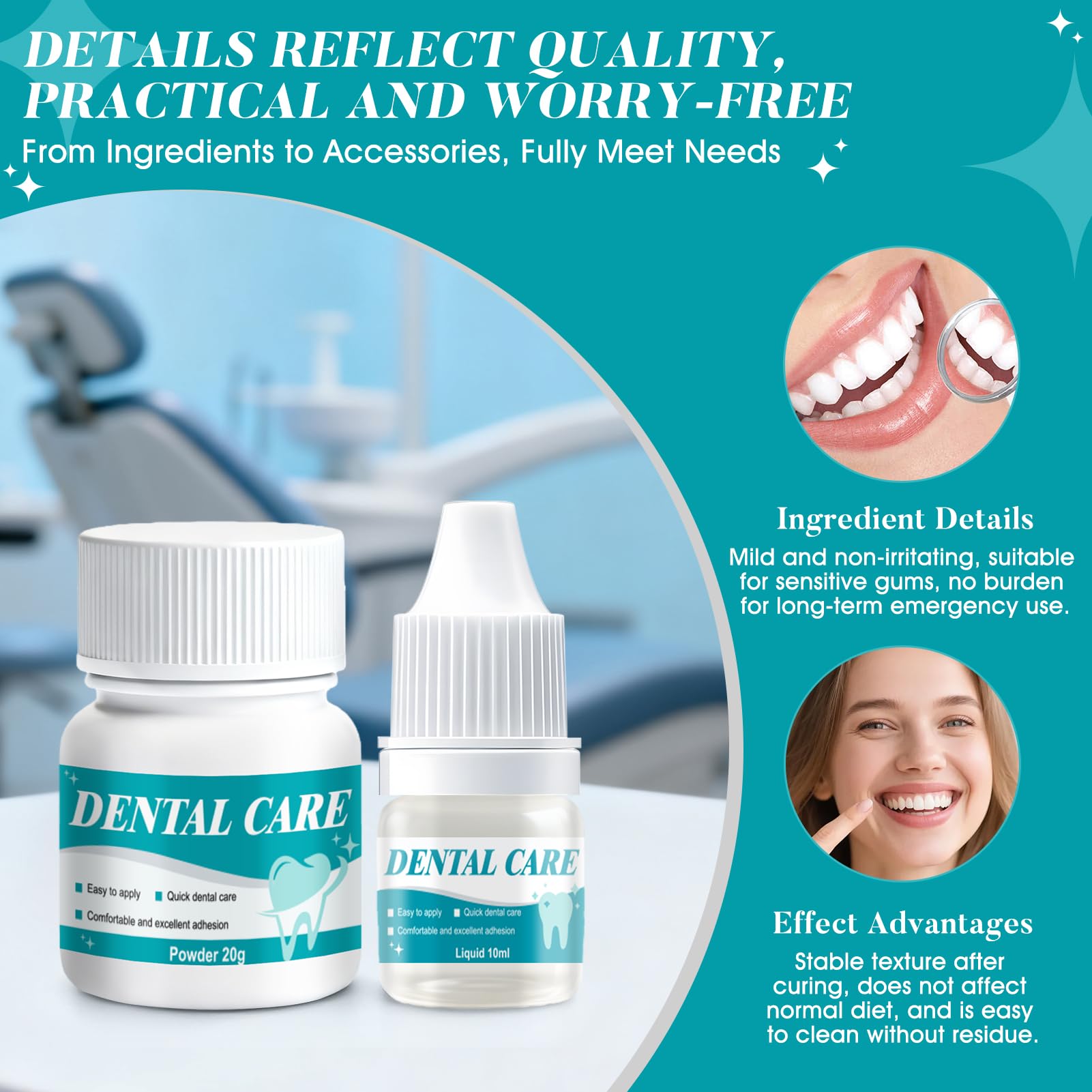 Cemento Dental Adhesivo para Caries Empastes Puentes Coronas Rellenos Secado Rápido 4 Piezas
