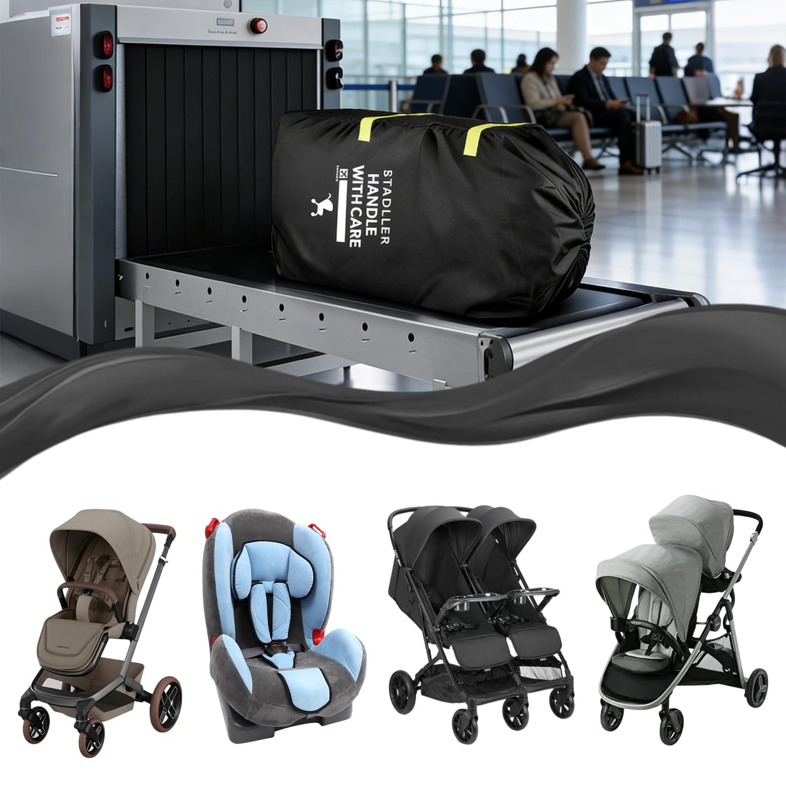 Große Transporttasche Kinderwagen, Schutzhülle für Kinderwagen im Flugzeug Robuste Buggy Tasche Wasserdichte Reisetasche mit Schultergurt Geeignet für Den Transport in Großen Flugzeugen (115x53x31cm)