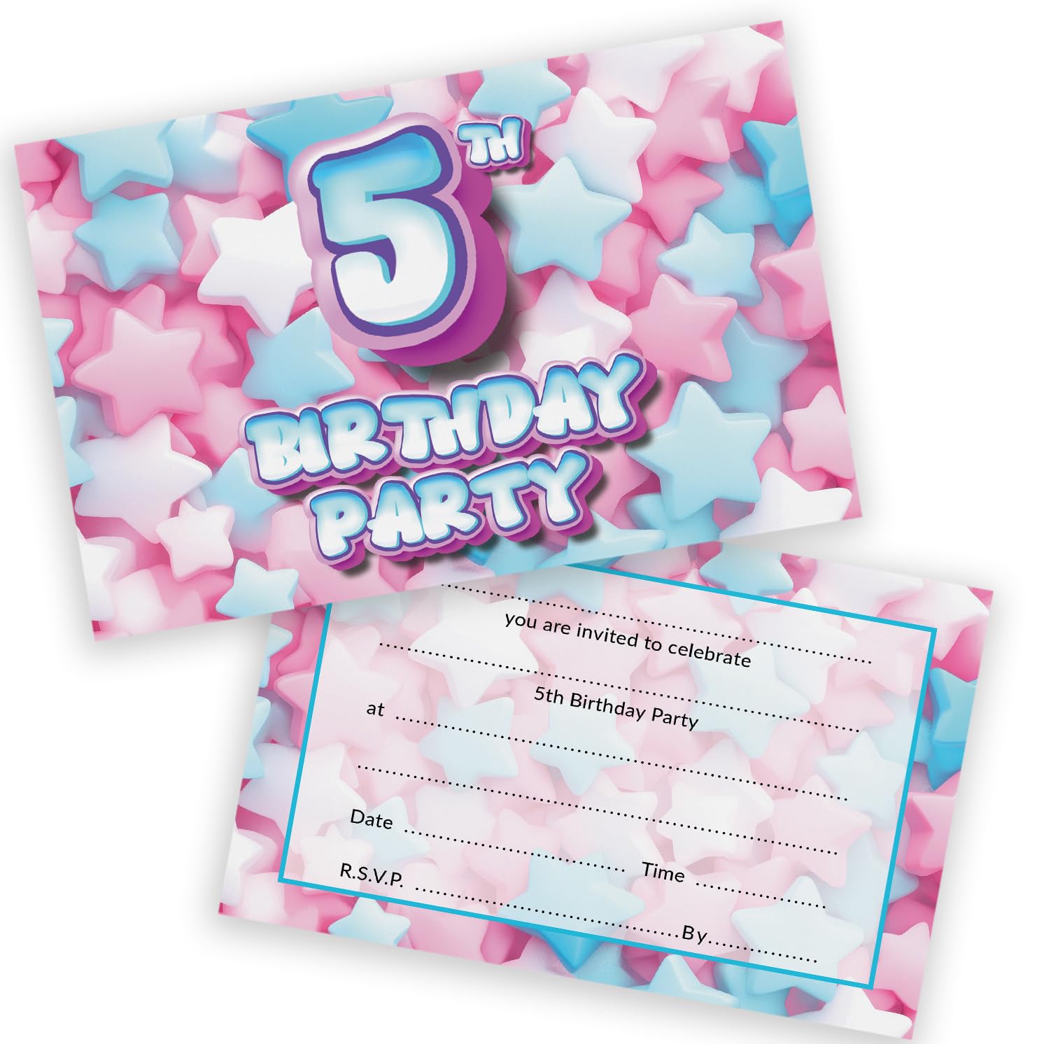 5th Birthday Party Invitations Kids - Sweet Marshmallow 20 Pack - Childrens Birthday Invitations for Boys/Girls A6 Bday Party Invites Invitation Cards with Folding Envelopes