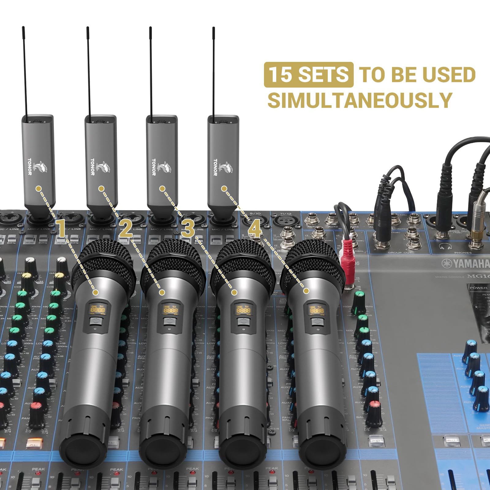 TONOR Microfono Senza Fili, UHF Sistema Wireless Microfonico Portatile in Metallo Cordless con Ricevitore Ricaricabile, Uscita 1/4" per Amplificatore, Macchina da Karaoke, 60m, Argento, TW620