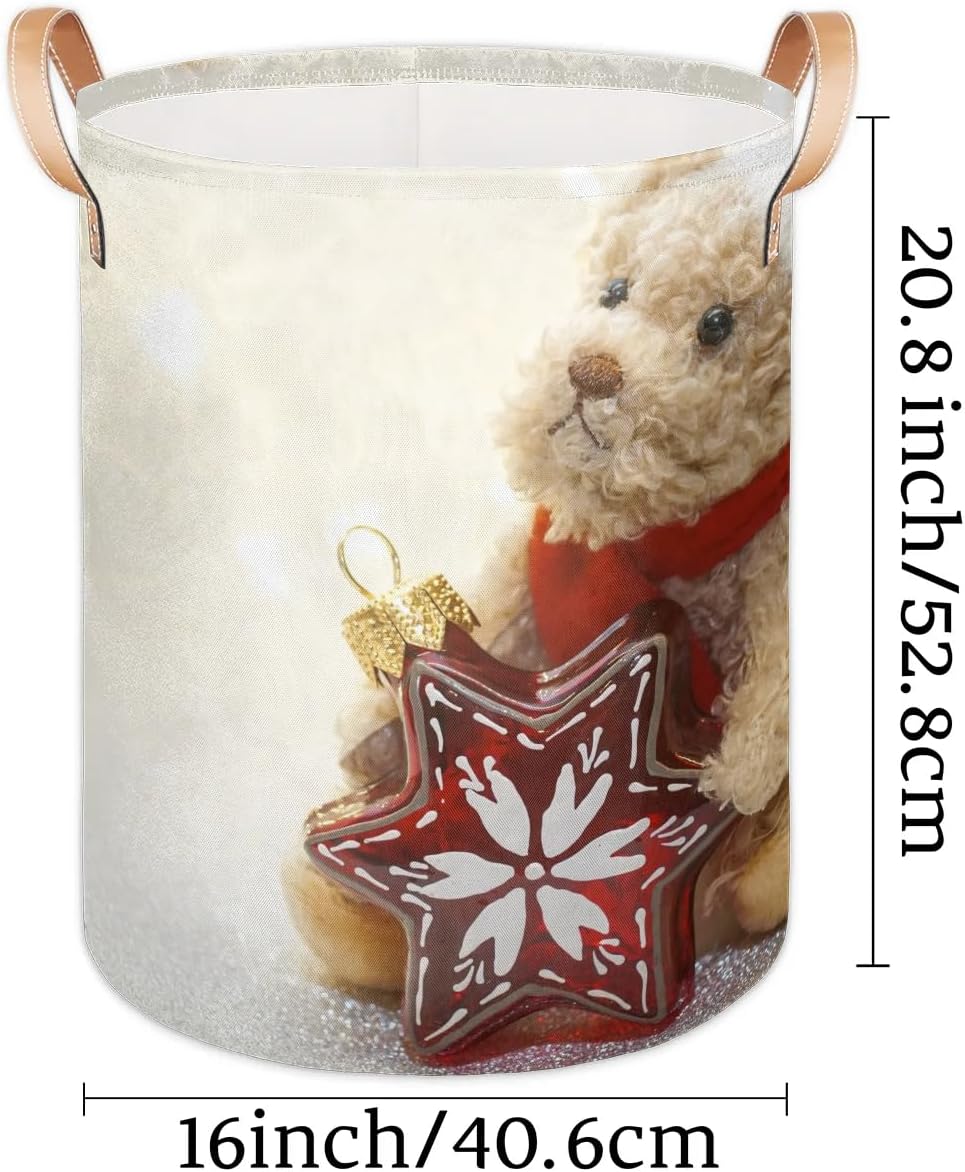 christmas Hat Dog Round Laundry Basket with Handles 70L Large Laundry Hamper Collapsible Polyester Dirty Clothes Storage Bucket Tall Organizer Basket for Nursery Bathroom Decor