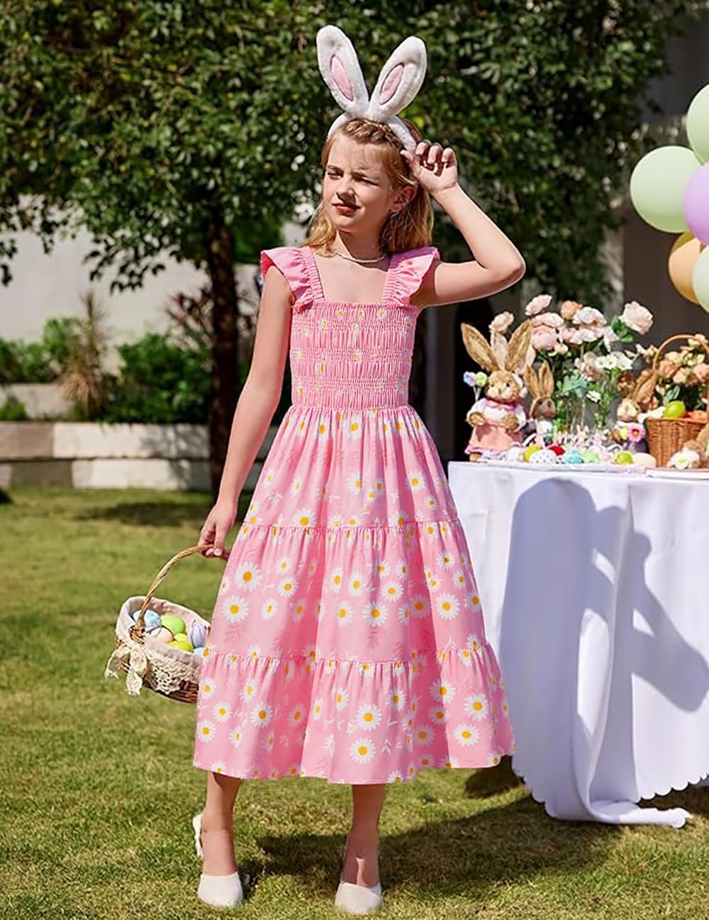 Little Girls Dresses Casual Summer Dress Ruffle Sleeve Floral Tiered Sundress Smocked Shirred Party Dress 3-10 Years - Image 2