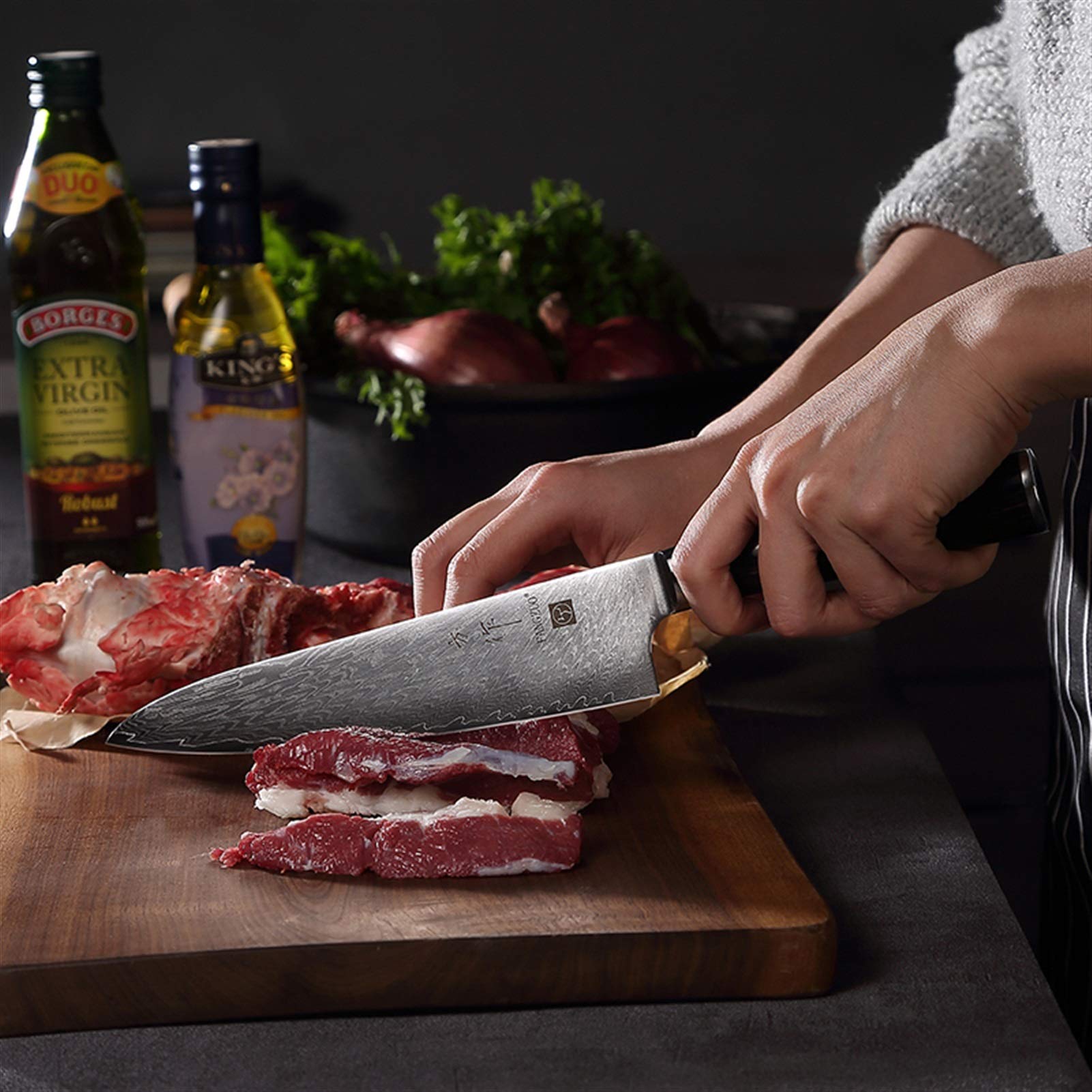 1-9 pz Coltello da cucina Set Professionale Damasco Steel Chef Pane Pane Pronuning Santoku Sharp Nakiri Cook Kniom Knife Knife(F210 9piece set)