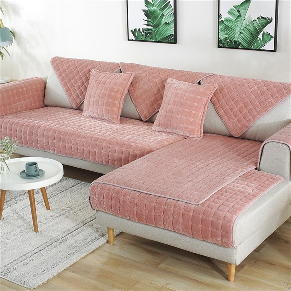QIAQ Soft Velvet Sofa Covers Washable - Universal Non-Slip Sofa Cushion Covers 1 2 3 4 Seater Couch Covers for Sectional Sofa (70x150 cm,Pink)