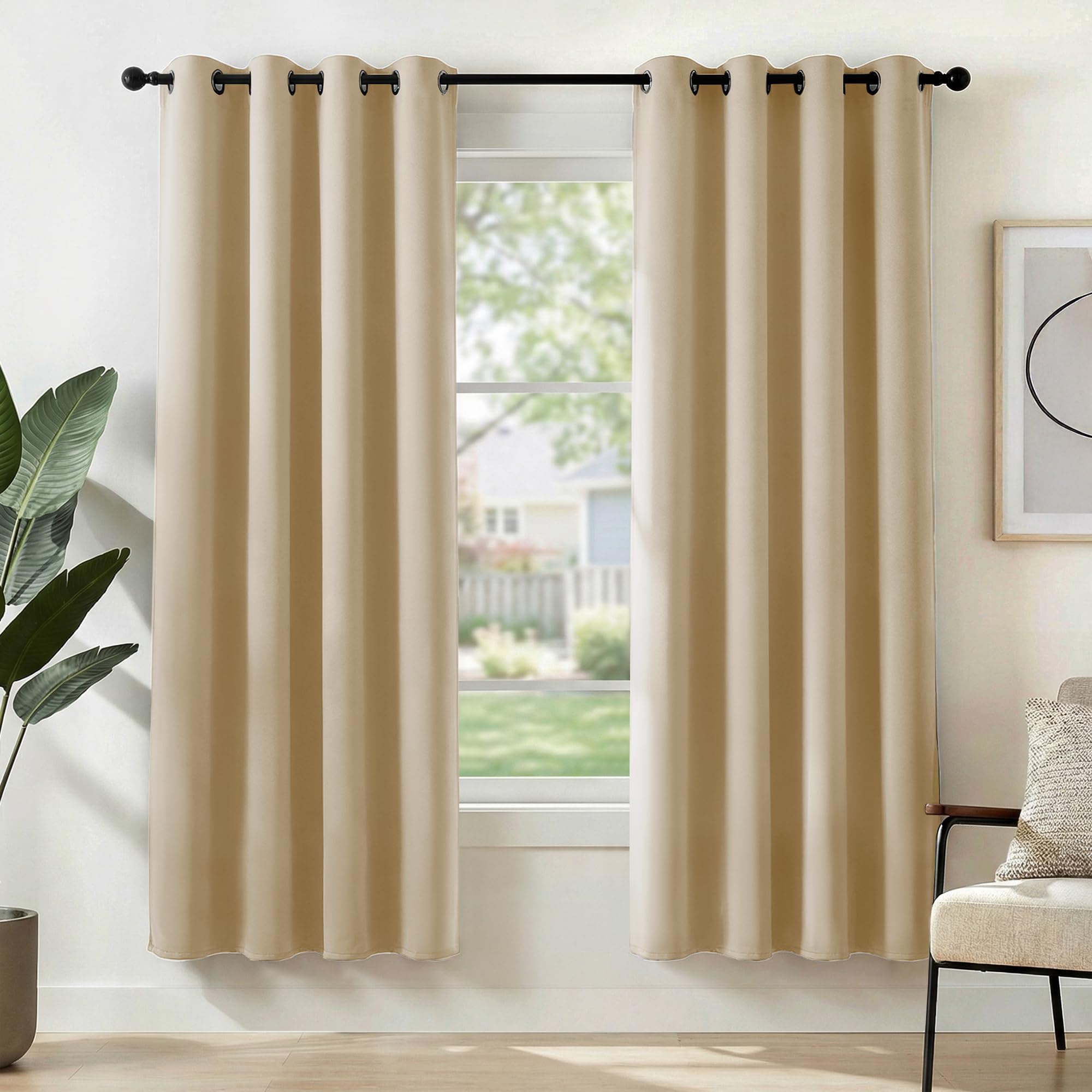 Deconovo Blackout Curtains Eyelet, Super Soft Thermal Insulated Noise Redudcing Bedroom Curtains for Living Room, 46 x 72 Inch, Biscotti Beige, 2 Panels — image 1