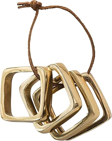 Brass Finished Square Metal Napkin Rings with Leather Tie - Thumbnail 4