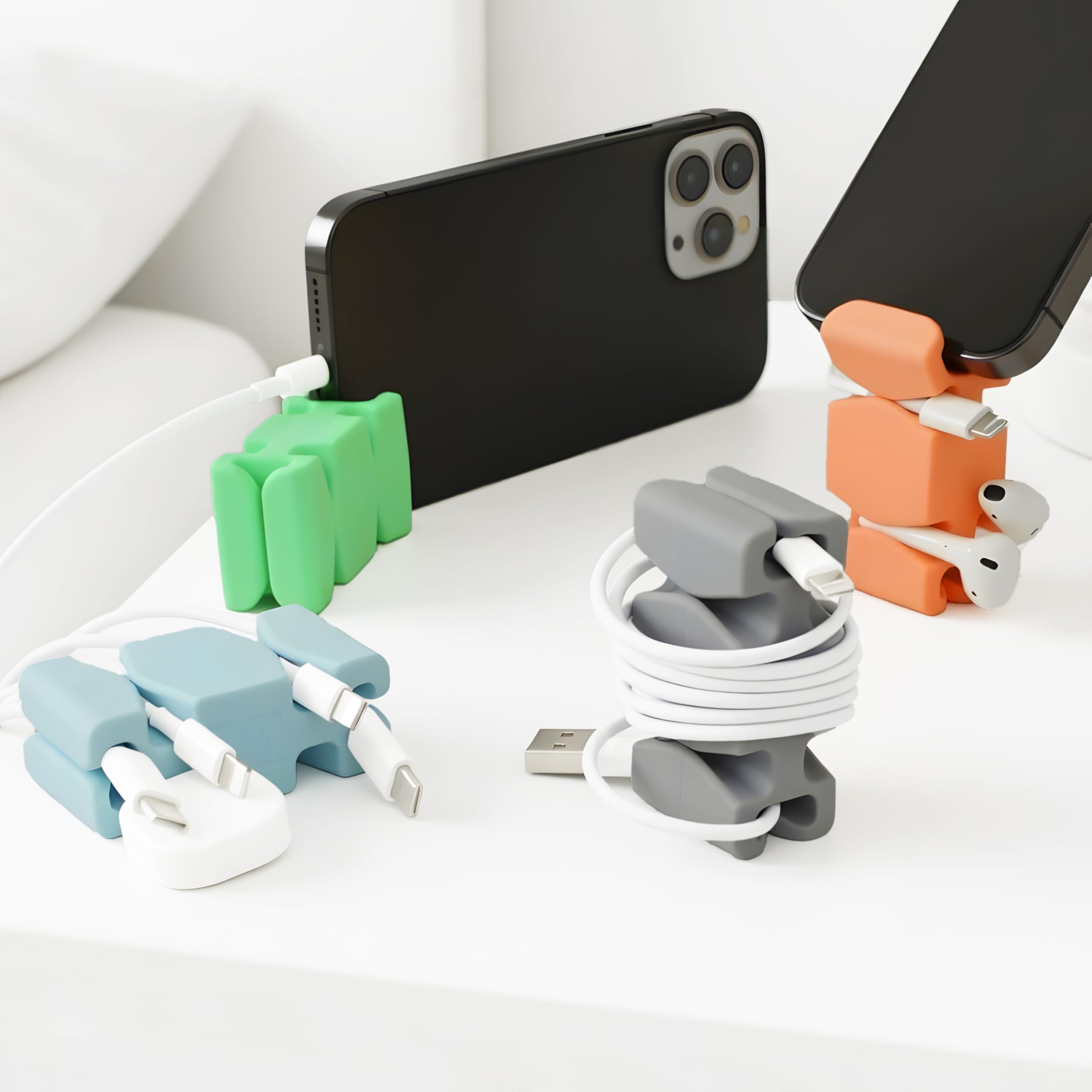 CordBrick 4PK Silicone &amp; Steel Weighted Cord Holders for Bedside. Travel Phone Cable Organizers. Multiuse iPhone Accessories. Small Gifts for Him, College Student. Tech Gadgets for Teenagers. Assorted