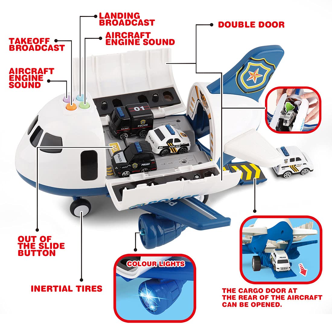 Buy Airplane Toys for 3 Year Old Boys with Light and Sound,Police car