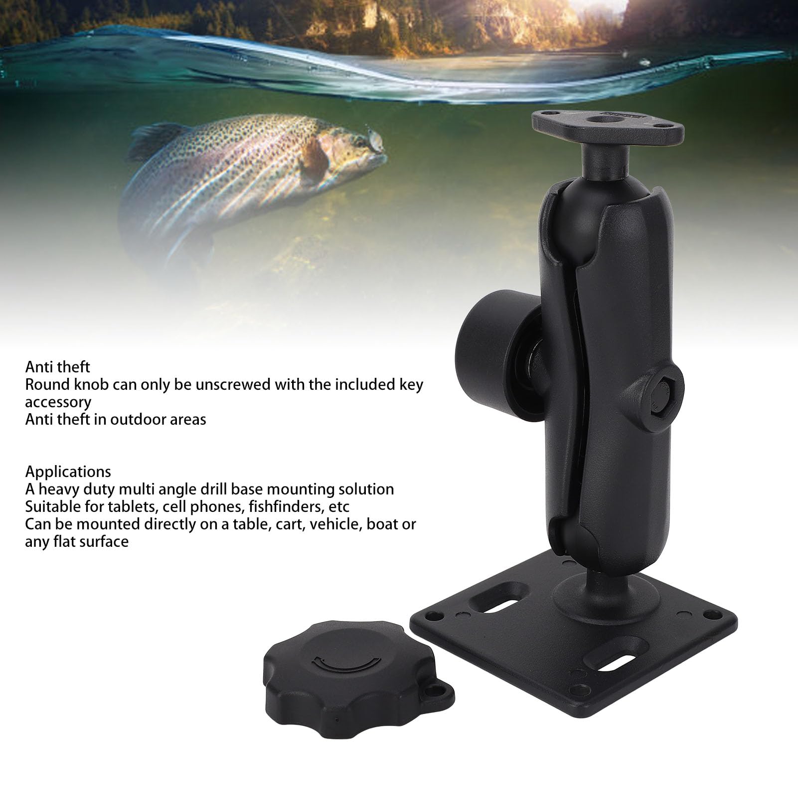 FUZHUI 1.5 Inch Aluminum Alloy Double Ball Mount, Theft Prevention Design, C Size Ball for Heavy Duty Multi Angle Mounting of Tablets, Fish Finders, and More, Includes Accessory Key