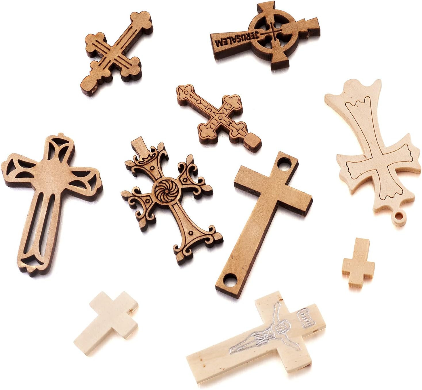 Craftdady 100pcs Mixed Wooden Cross Bead Charms Collection Religious Crucifix Pendants for Necklace Jewelry Making Halloween Decor - Image 3