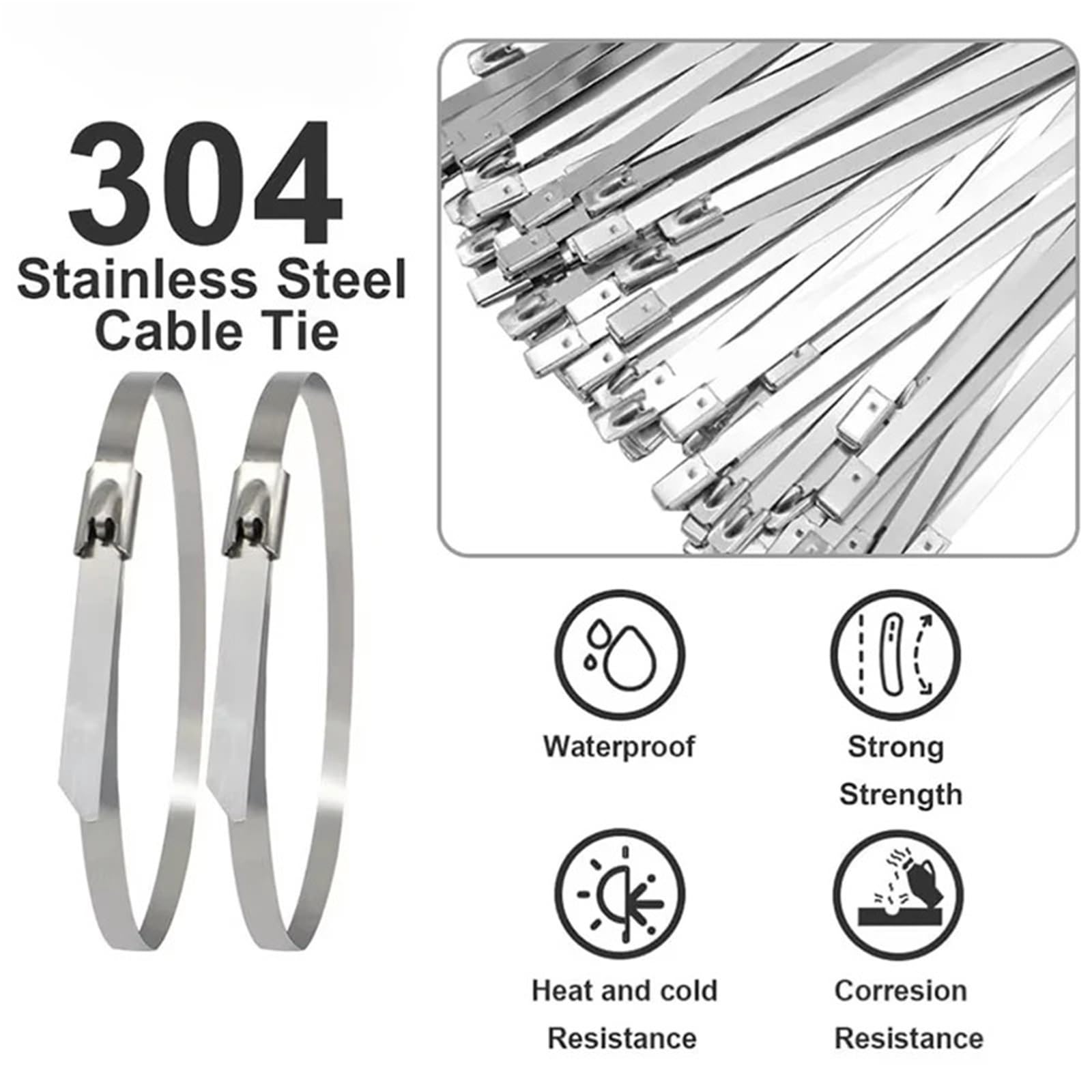 300 fascette fermacavi da 4,6 mm, in acciaio inossidabile 304, multifunzione, autobloccanti, per interni ed esterni (4,6 x 200 mm)