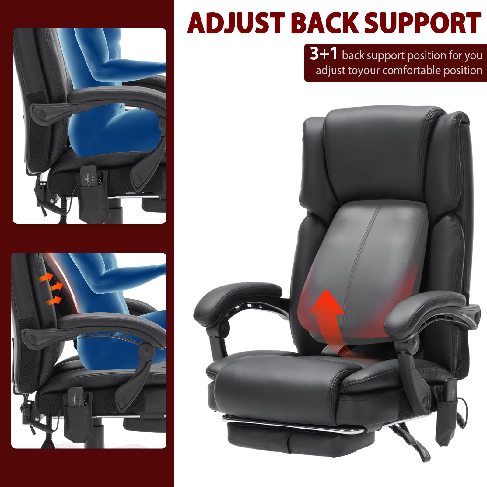 Massage Office Chair with Heat Executive Desk Chairs with Foot Rest Reclining Chair Big and Tall for Heavy — view 4