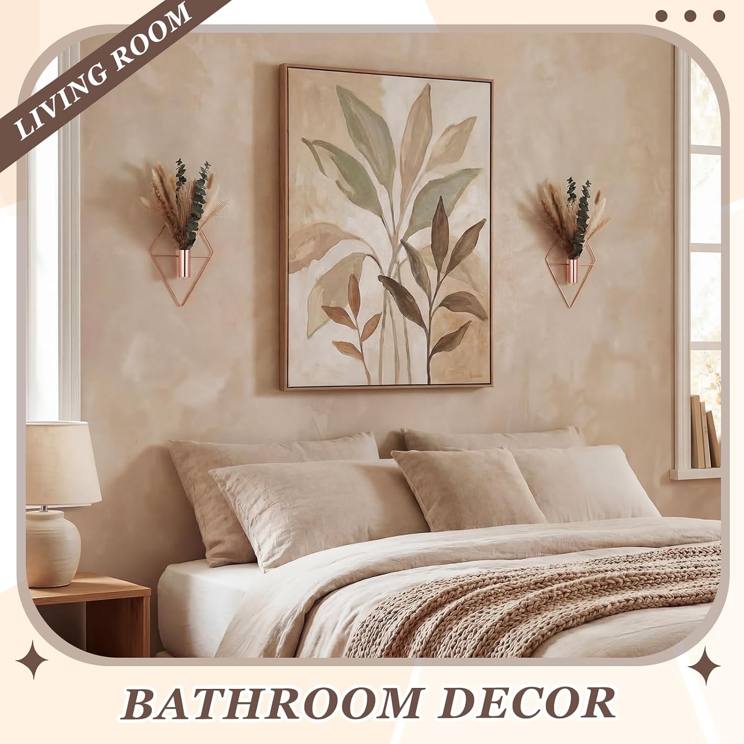 Jexine 2 Pcs Hanging Artificial Planters Wall Decor, Rose Gold, Pampas image 5