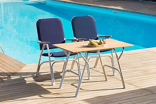 Miniatura 2 de FORMA MARINE Silla de barco azul marino grande cubierta acolchada plegable de aluminio marino teca apoyabrazos muebles Venus V100NB