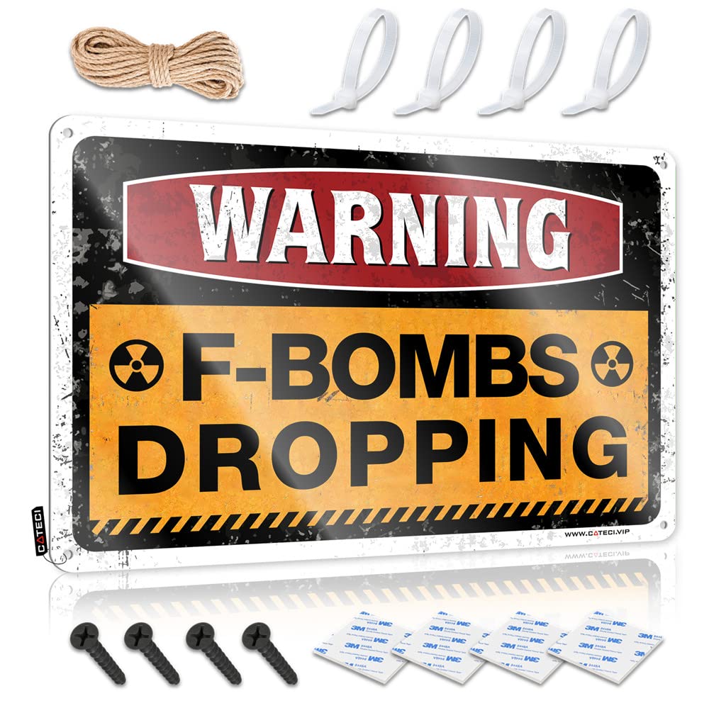 Ztbbdnqha Boys One Color Funny Metal Signs Decor Warning F-Bombs Dropping Sign Bar Man Cave Decor Bedroom Door Decorations(30X40cm)
