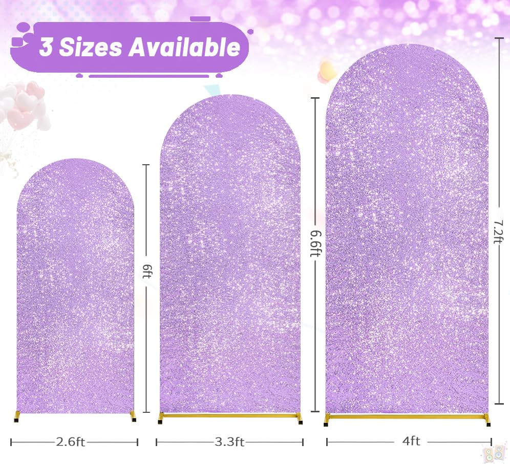 Image of 7.2 ft Light Purple Sequin Arch Backdrop Cover Spring Arch Backdrop for Birthday Party Baby Shower Banquet Wedding Background Decoration