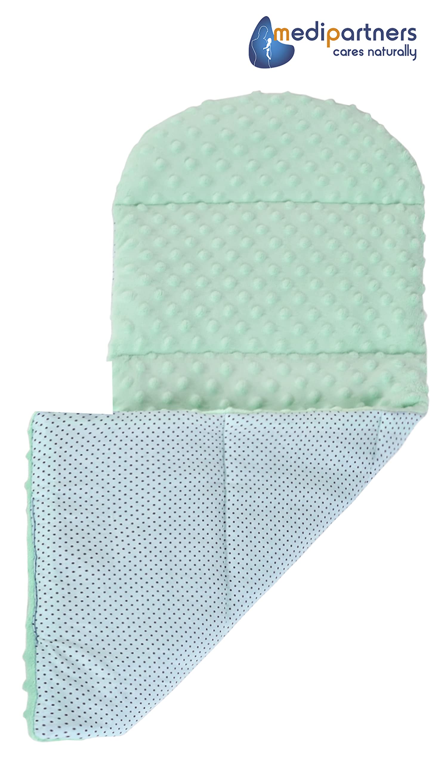 Medi Partners 5-Parti Nido per Bebè 100x60x15 Inserto Rimovibile Letto Cuscino Coperta bambini neonati 100% Cotone (Ricci con Menta Minky)