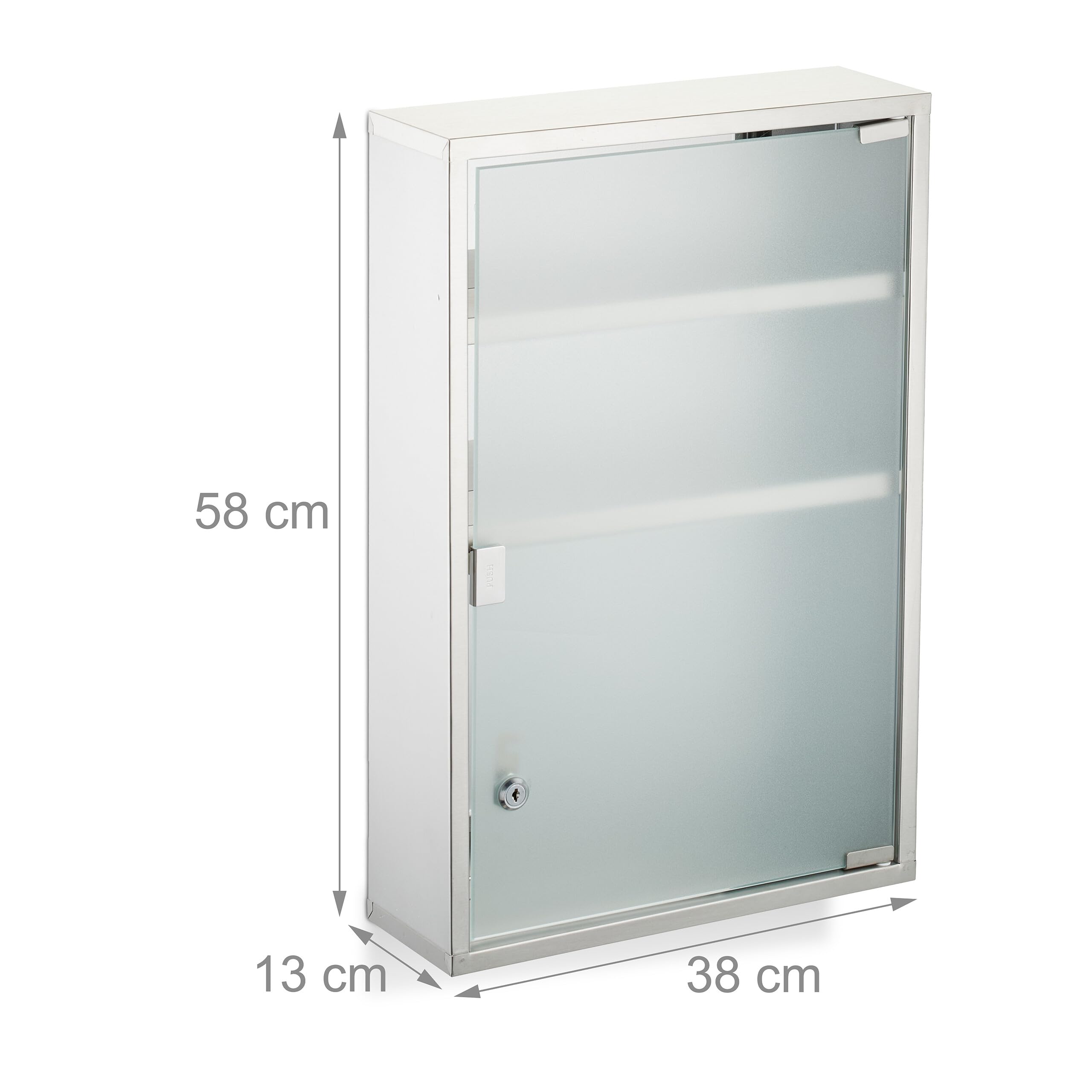 Relaxdays Botiquín Pared, 3 Baldas, con Llave, 58x38x13cm, Acero Inoxidable, Armario Medicinas, Primeros Auxilios, Plata