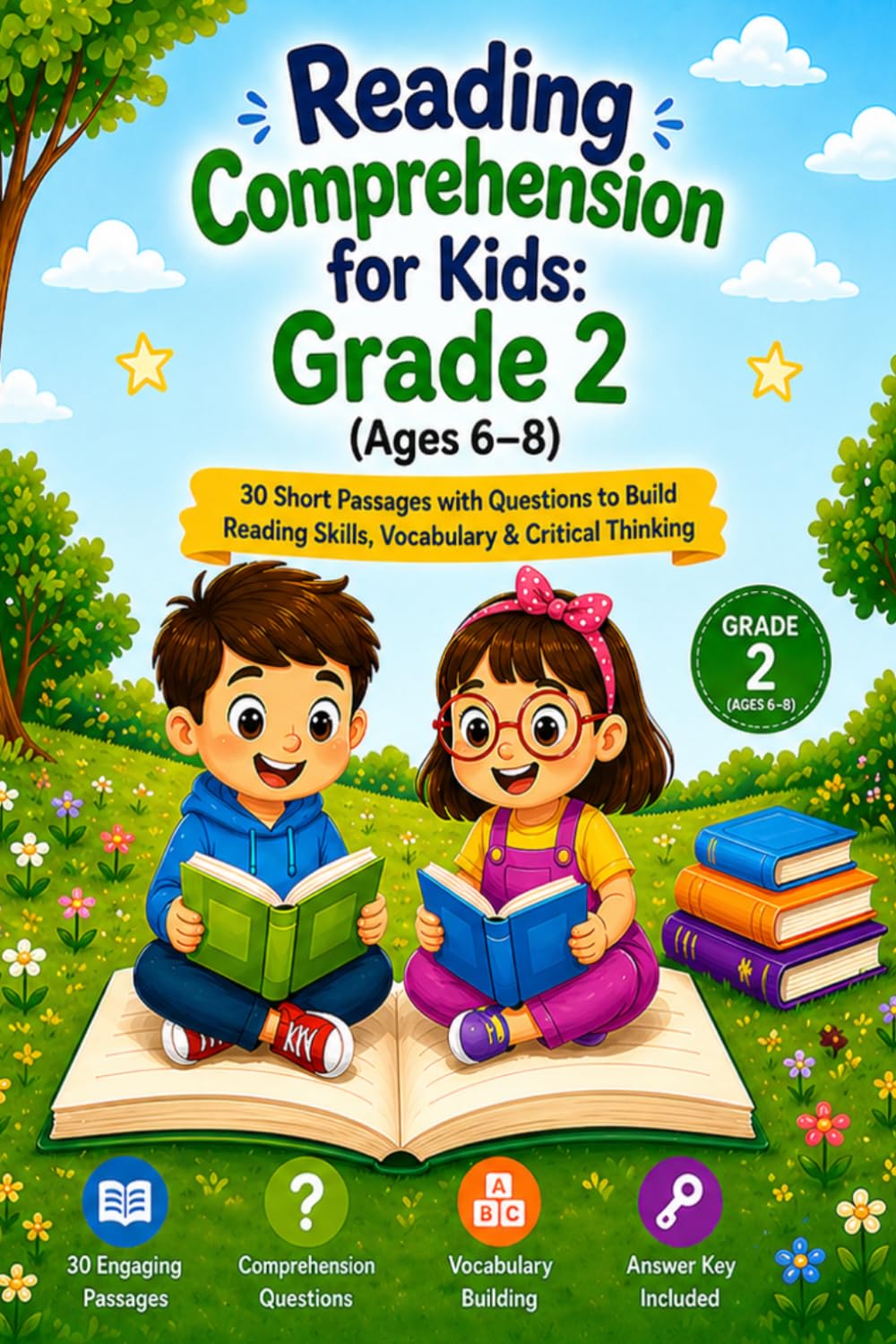 Reading Comprehension for Kids: Grade 2 (Ages 6–8): 30 Short Passages with Questions to Build Reading Skills, Vocabulary & Critical Thinking