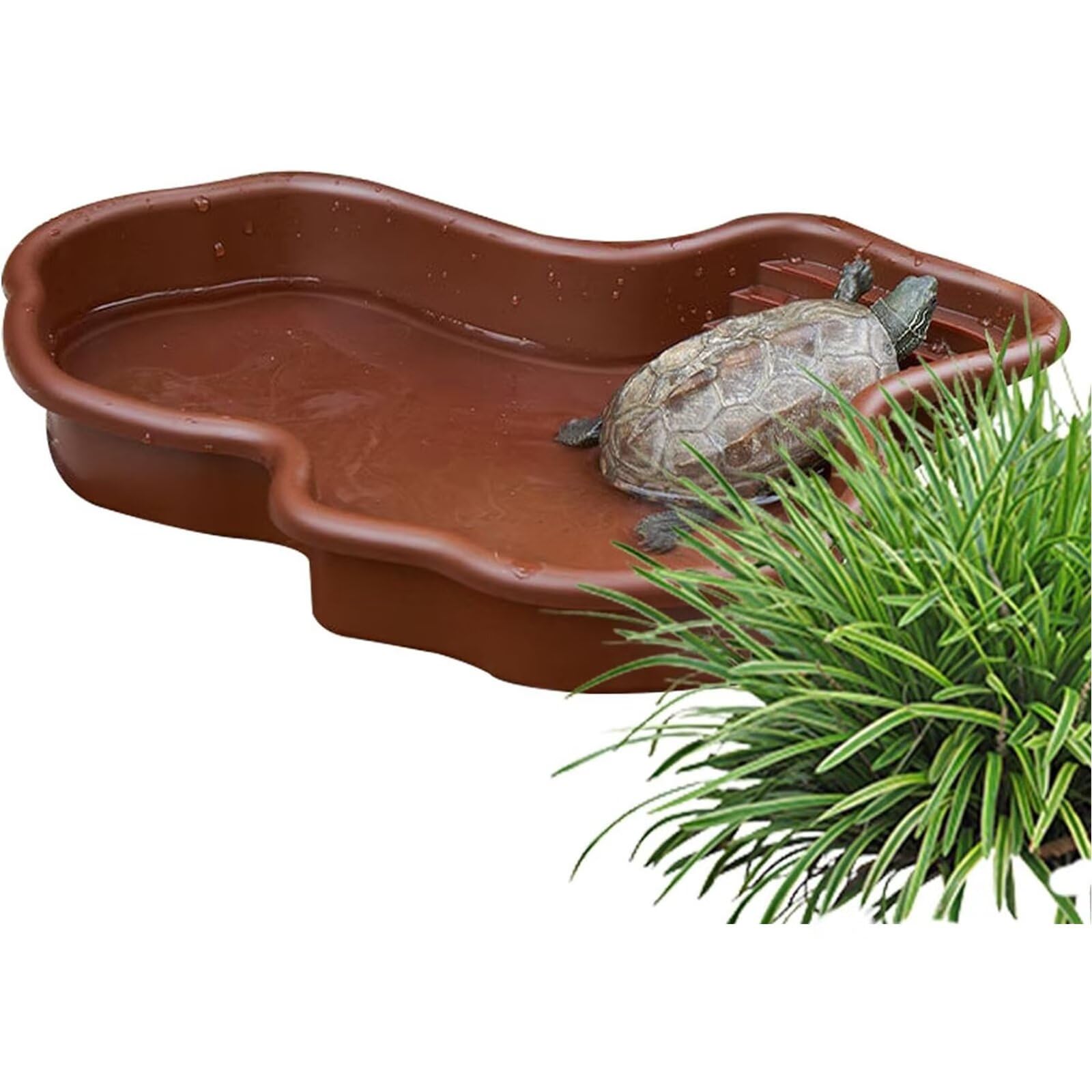 Bañera para Reptiles, Gran Piscina para Tortugas, Piscina para Reptiles con Rampa y Plataforma de Baño, Ornamento de Acuario para Tortuga, Gecko para Balcón, Patio(Sin tubo)