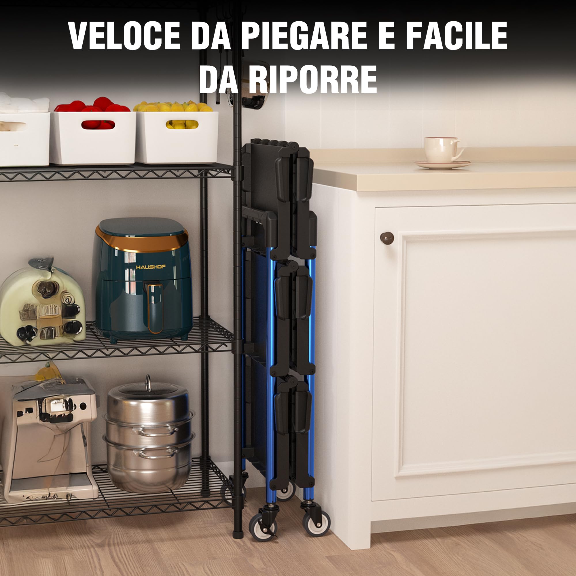 WORKPRO Carrello Pieghevole con Ruote a 3 Strati, Carrello Porta Attrezzi Multifunzione con 4 Ruote (2 con Freno) Carico di 32 kg, Ideale per Garage, Magazzini, Uffici(Non Necessita di Installazione)