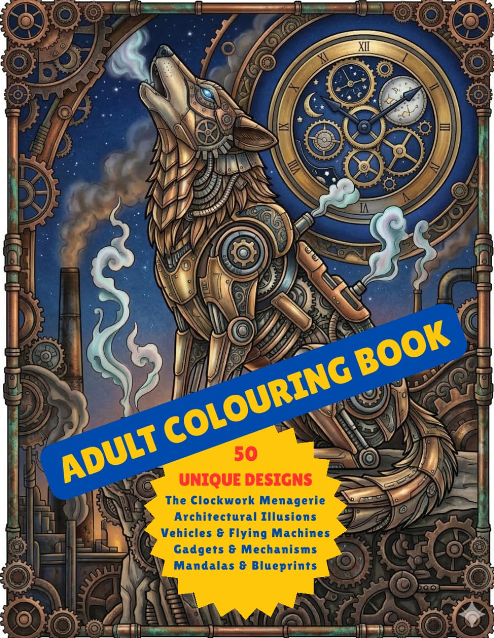 Mechanical Wonders: An Industrial Fantasy & Steampunk Coloring Book for Adults: 50 Intricate Designs of Clockwork Animals, Flying Machines, Gadgets, ... Mandalas for Stress Relief and Relaxation