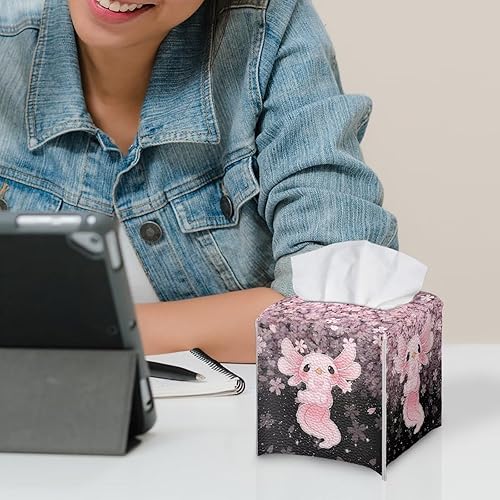 Miniatura 6 de ZFRXIGN Funda cuadrada para caja de pañuelos de piel con ajolote de flores, funda decorativa para caja de pañuelos, cubierta de cubo para tocador de