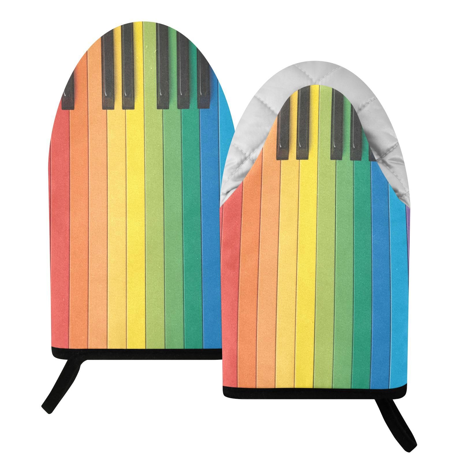 BURSTDDY Rainbow Piano Keys Oven Mitt,Heat Resistant Kitchen Mitts for Cooking