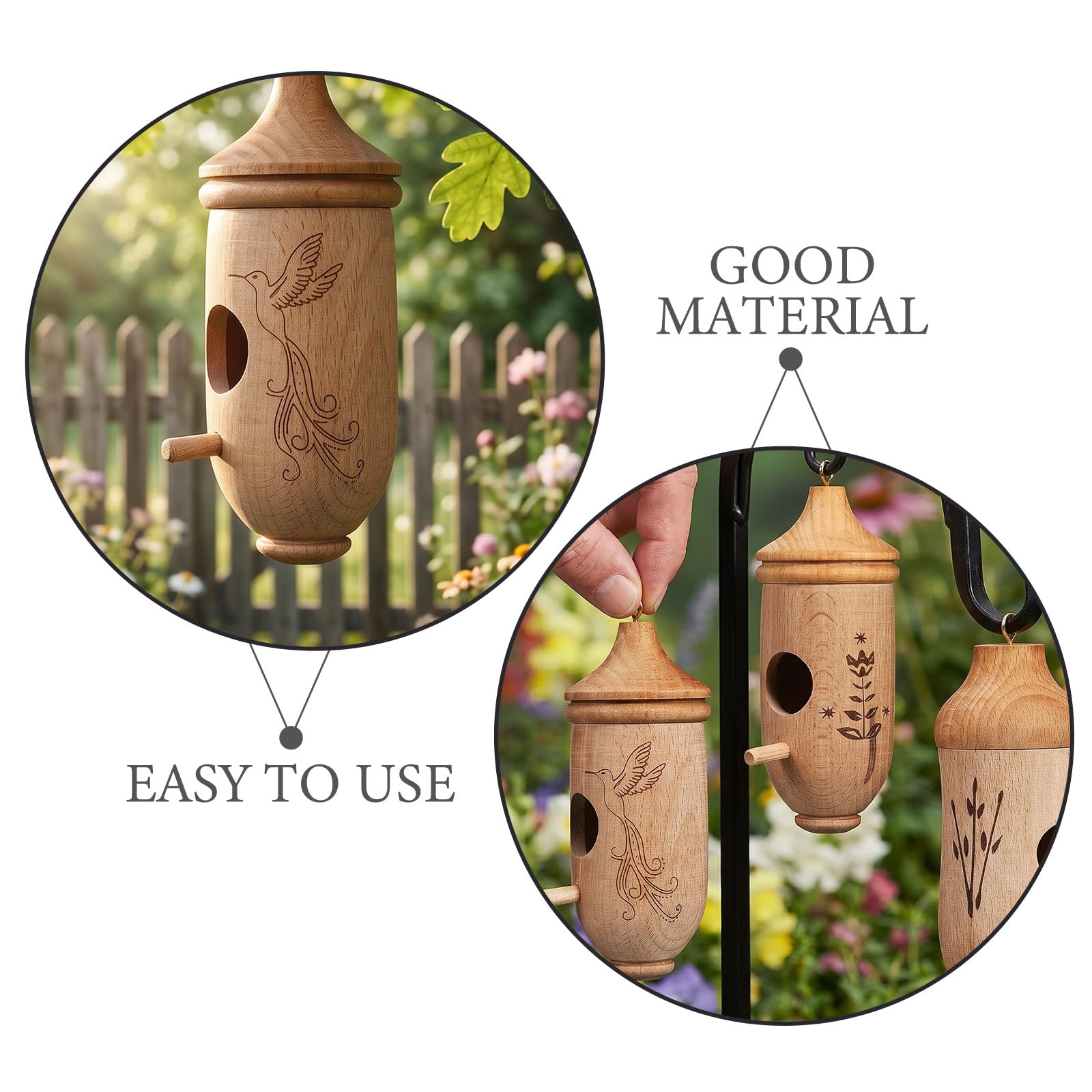 Operitacx 6 Casitas de Madera Natural para colibríes, para Colgar en el Exterior | Casitas rústicas de Madera para anidar pájaros al Aire Libre | Adorno de para jardín