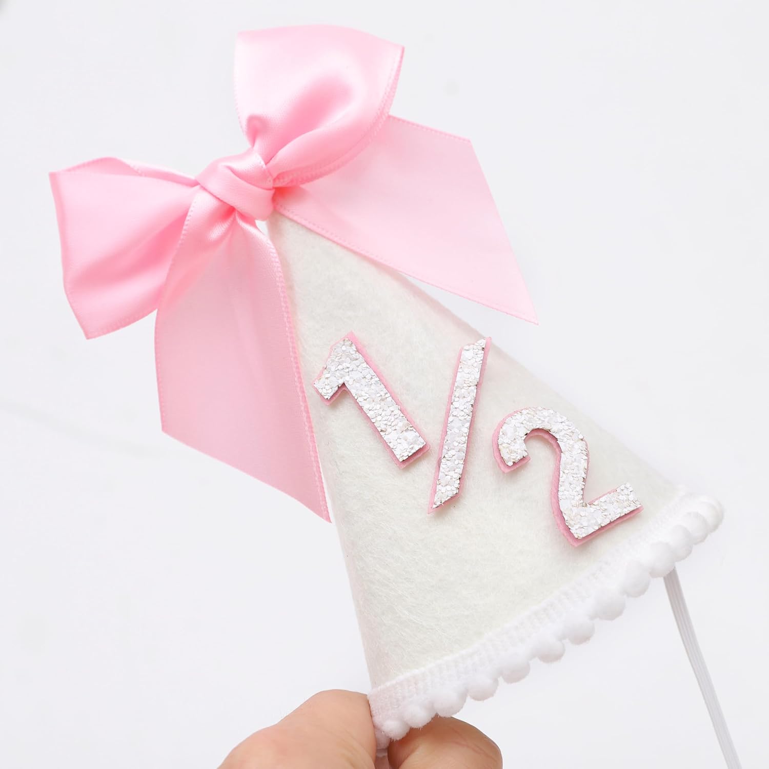 Pink Bow 1/2 Birthday Hat- Pink half Birthday hat, Princess 1st Birthday Supplies,Half Birthday Decorations for Girls