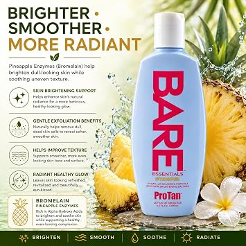 Pro Tan Bare Essentials Intensifier Tanning Lotion 8.5 fl oz Vegan pH Balanced Formula with Aloe, Coconut Oil, Jojoba & Vitamins Indoor Outdoor Tan Enhancer with Skin Brightening Enzymes