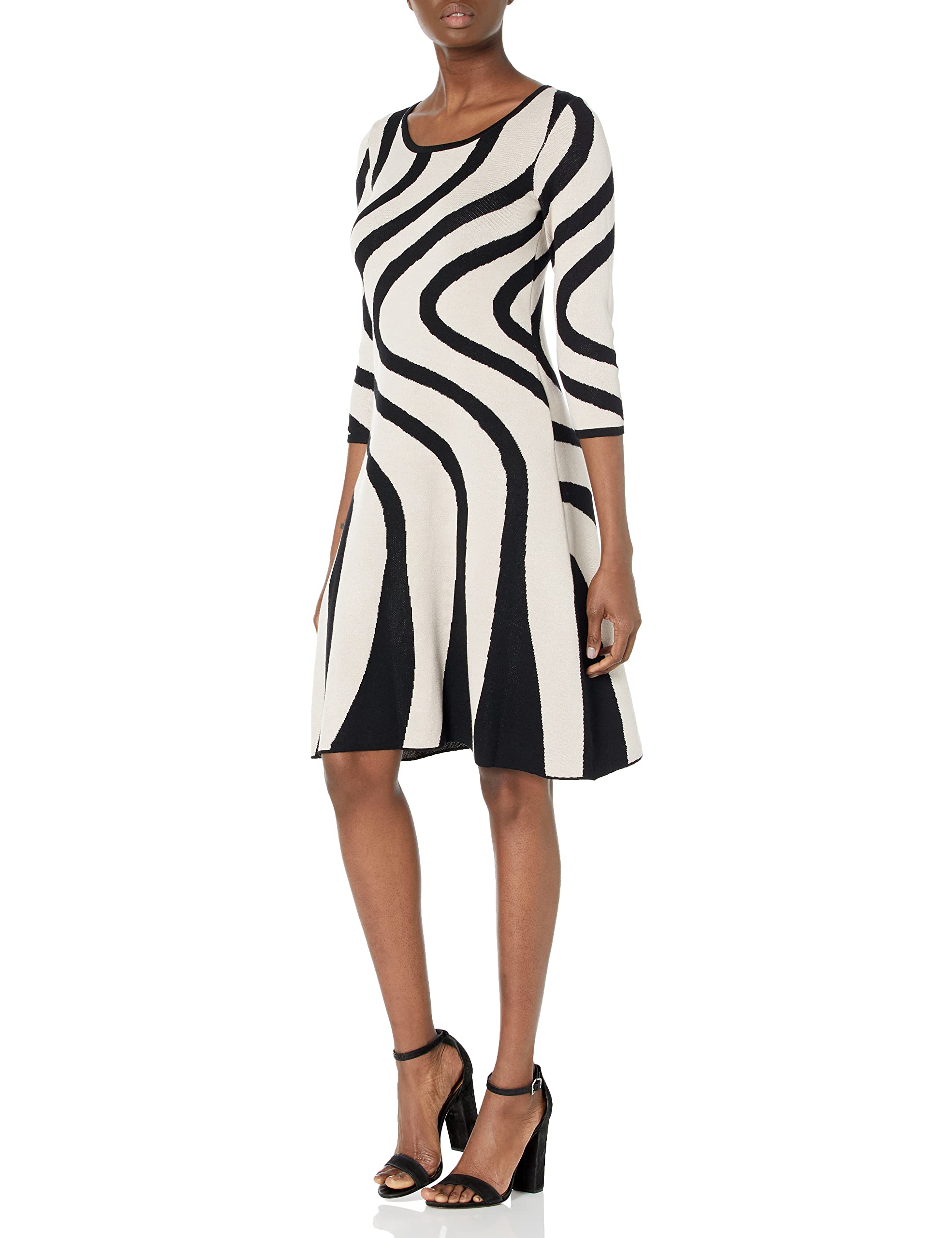 Gabby Skye Women's Fit and Flare Sweater Dress, Powder/Black