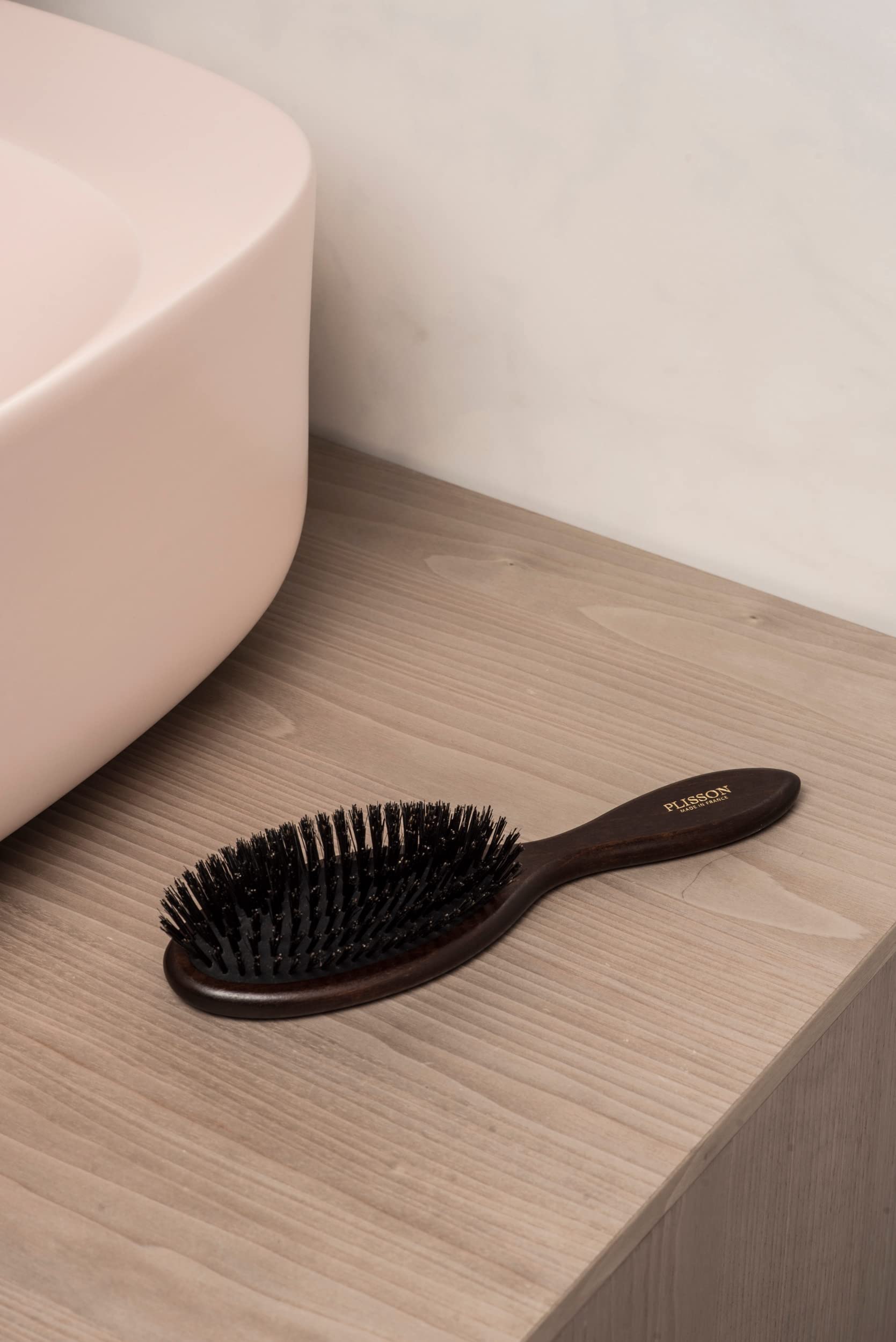Plisson – Cepillo de pelo neumático para mujeres y hombres, modelo grande – Cepillo tradicional, madera natural, 100% puro pelo de jabalí – Fabricación francesa