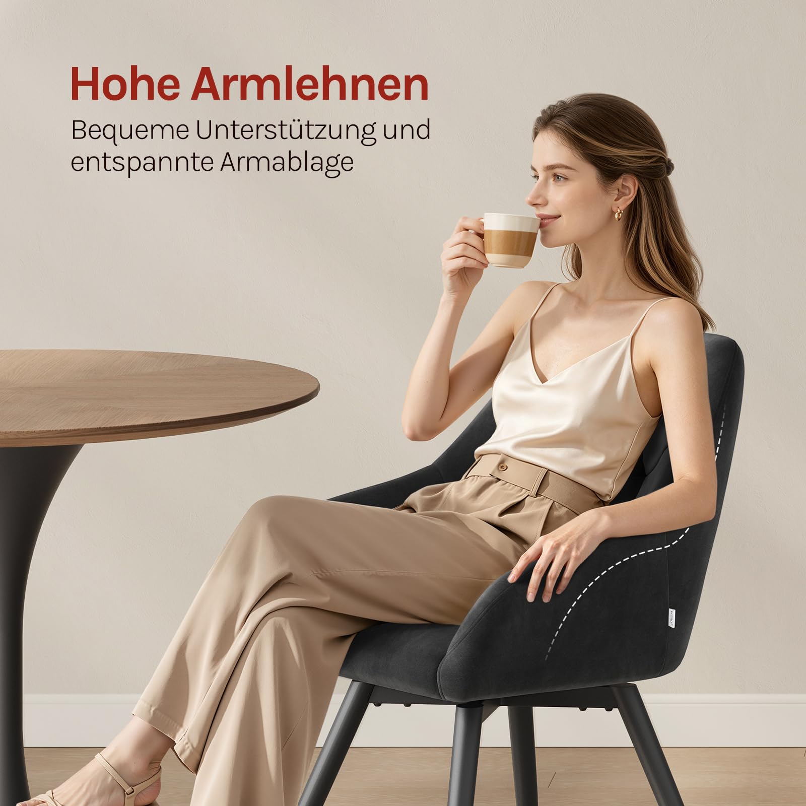 WOLTU Drehbare Esszimmerstühle 4er Set, Küchenstühle mit Armlehen | Bezug aus Samt, Metallbeine, für Wohnzimmer Küche Esszimmer, Schwarz