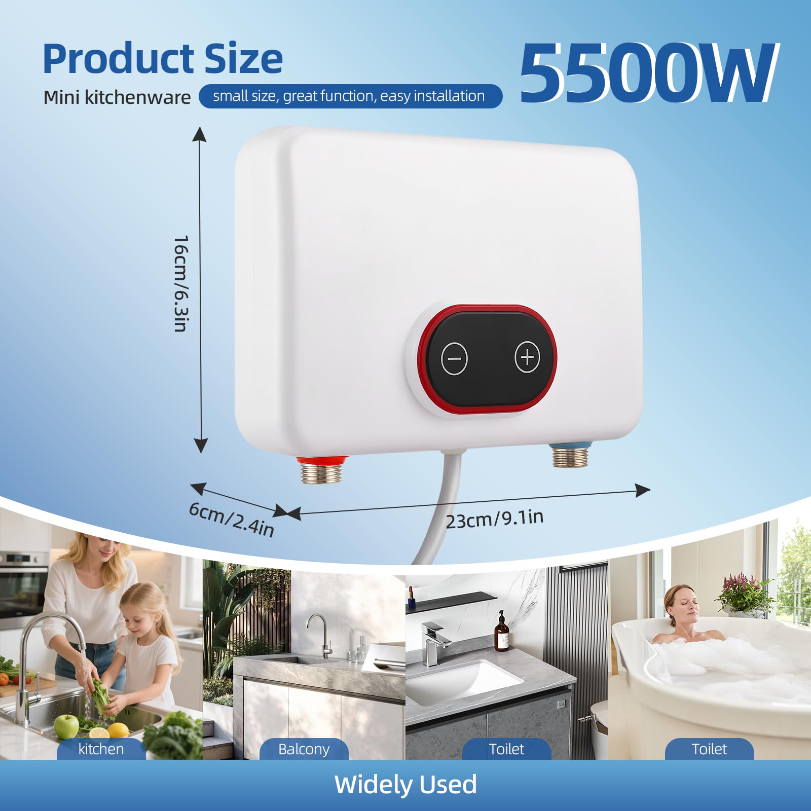 Elektrischer Durchlauferhitzer 5,5kW, 220V Instant Warmwasserbereiter mit Digitaldisplay & 3-Stufen-Leistungsmodus, IPX4 30-52℃ für Dusche, Küche & Garten [Energieklasse A] - Mit Regen